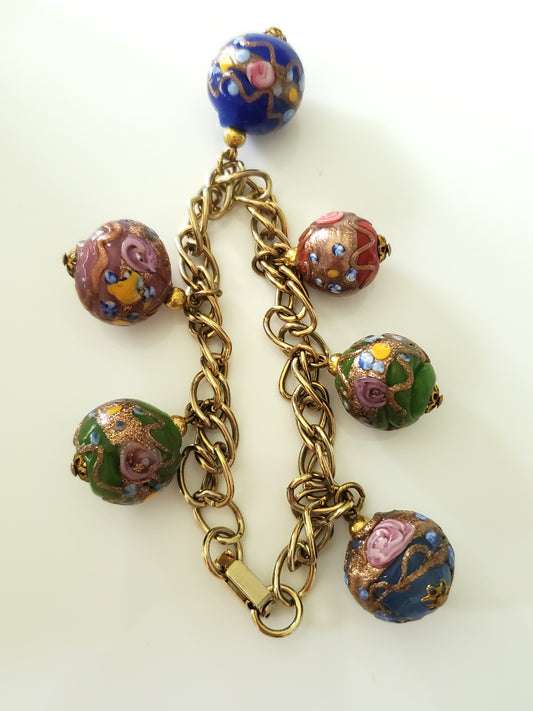 Vintage Wedding Cake Venetian Art Glass Bead Charm Bracelet