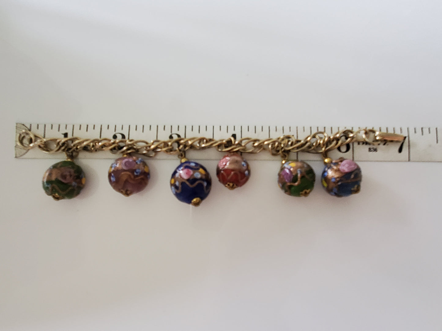 Vintage Wedding Cake Venetian Art Glass Bead Charm Bracelet