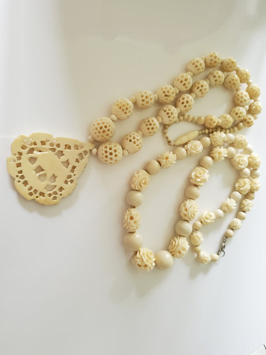 Vintage Carved Celluloid Necklace Lot of 2