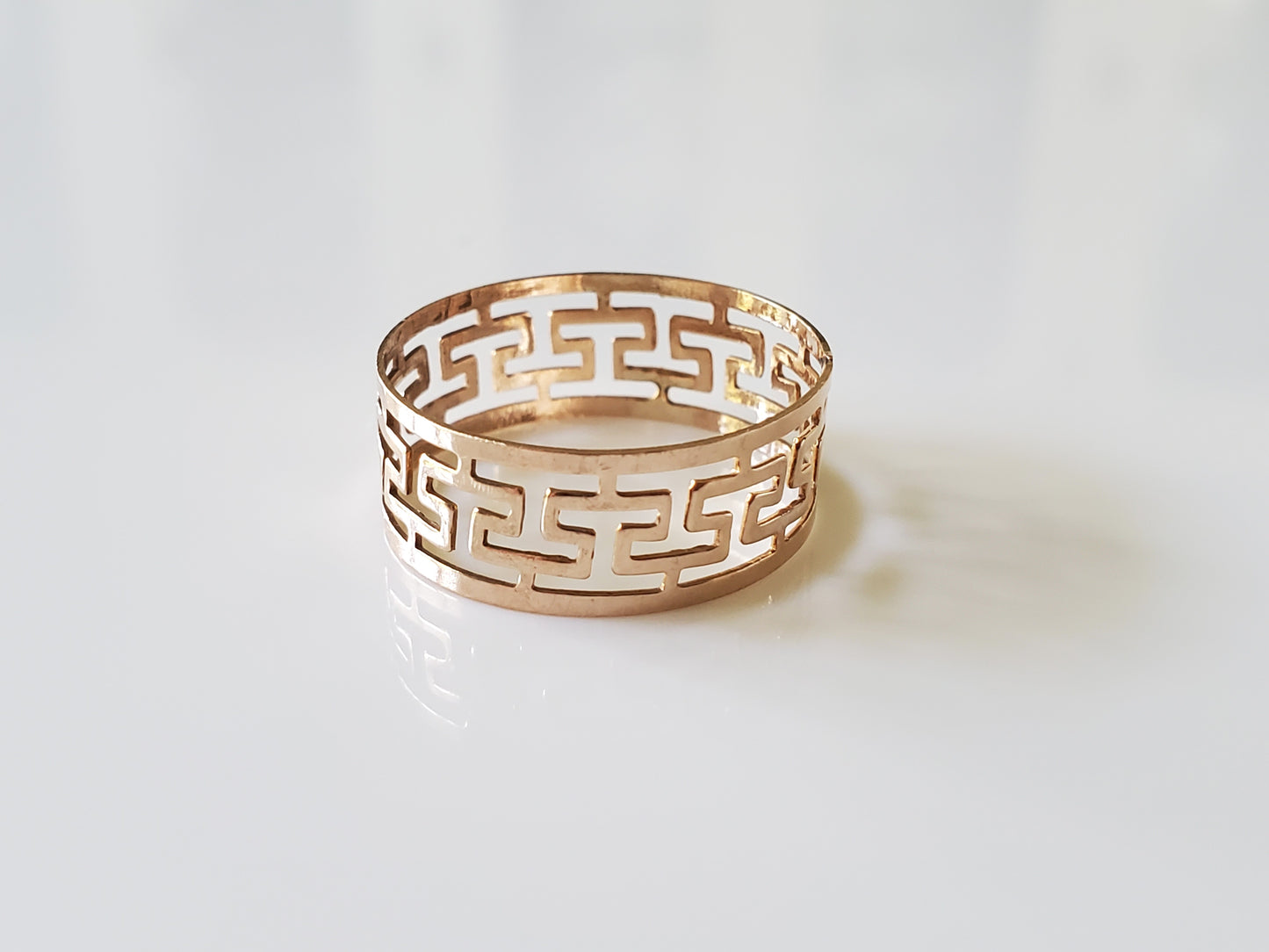 Delicate 14K Gold Greek Key Meander Open Work 7mm Ring