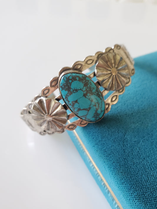 Vintage Faux Turquoise Silver Plate Cuff Bracelet