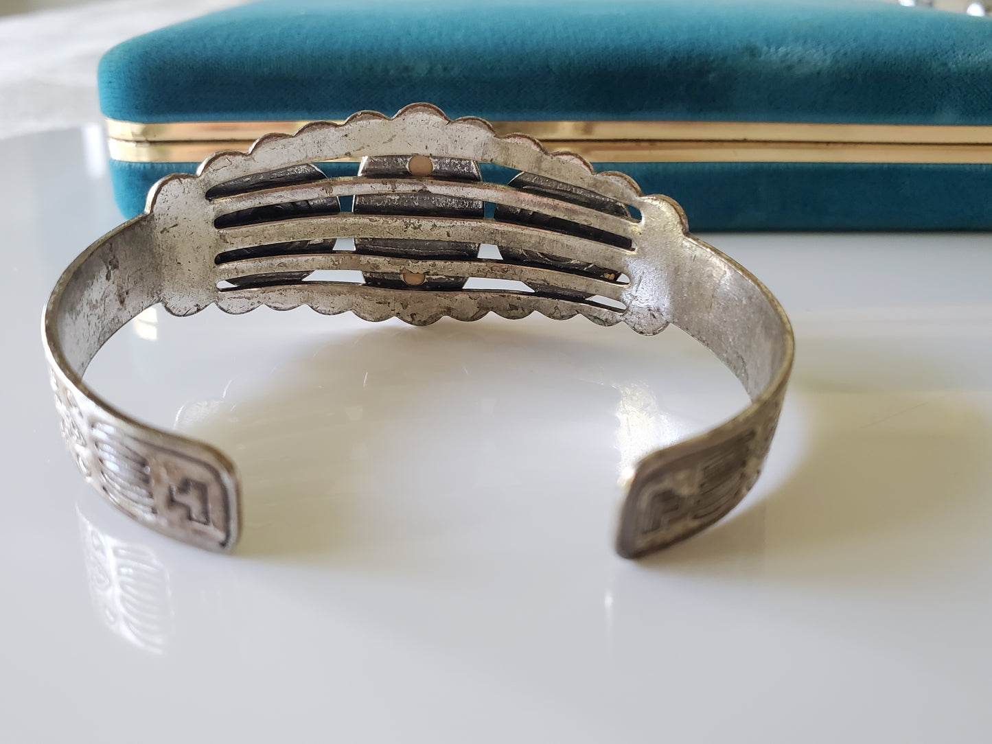 Vintage Faux Turquoise Silver Plate Cuff Bracelet