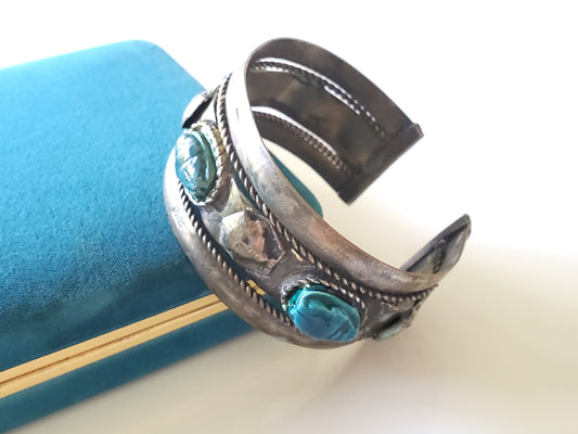 Vintage Egyptian Cuff Bracelet with Scarabs and Pharaohs