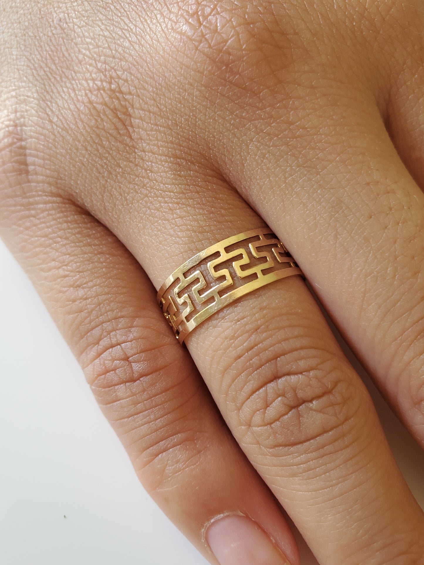 Delicate 14K Gold Greek Key Meander Open Work 7mm Ring