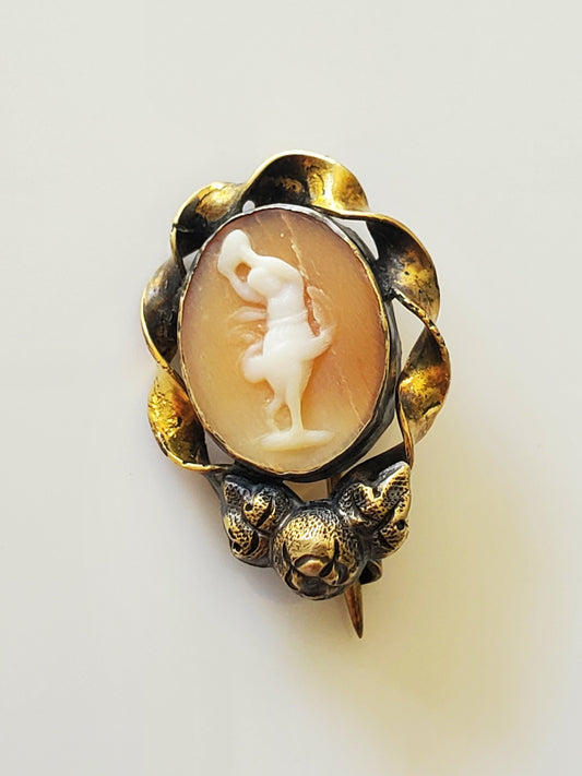 Vintage Miniature Shell Cameo Dancer Pin