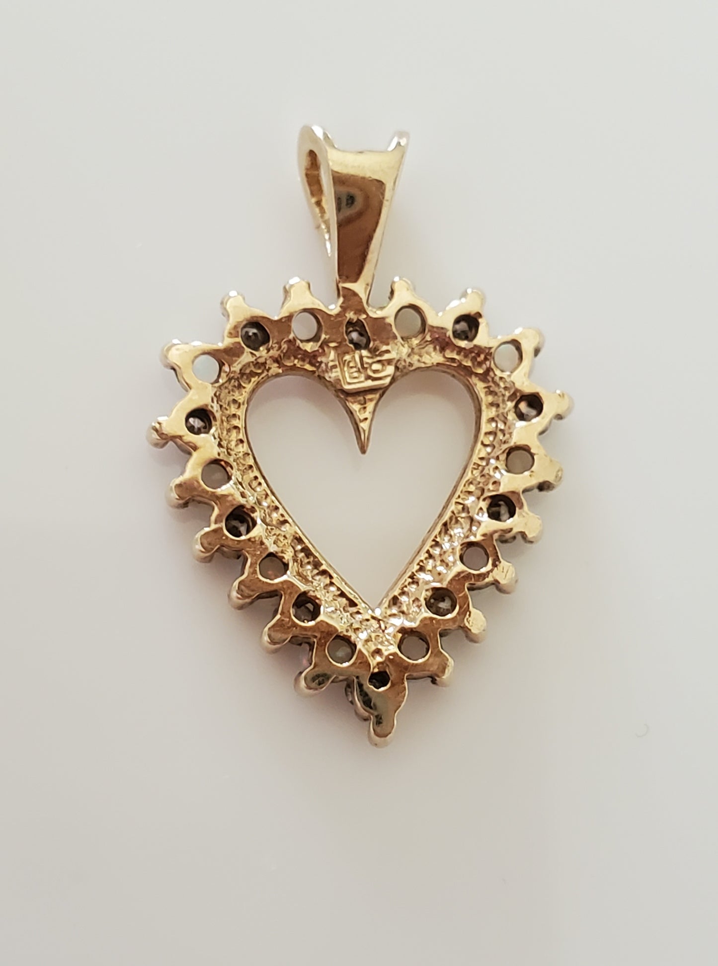 10K Gold - Vintage Opal and Diamond Heart Pendant