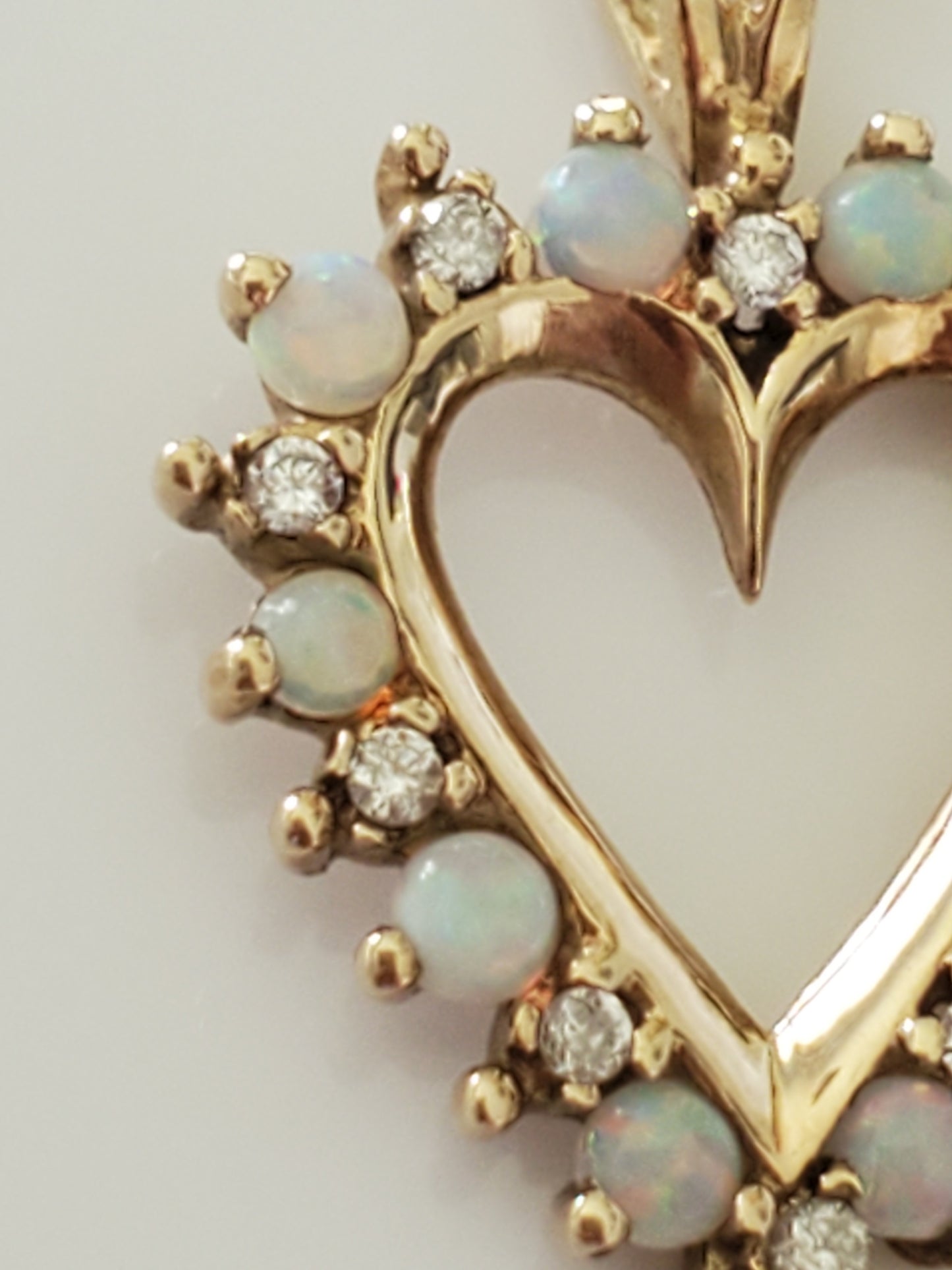 10K Gold - Vintage Opal and Diamond Heart Pendant