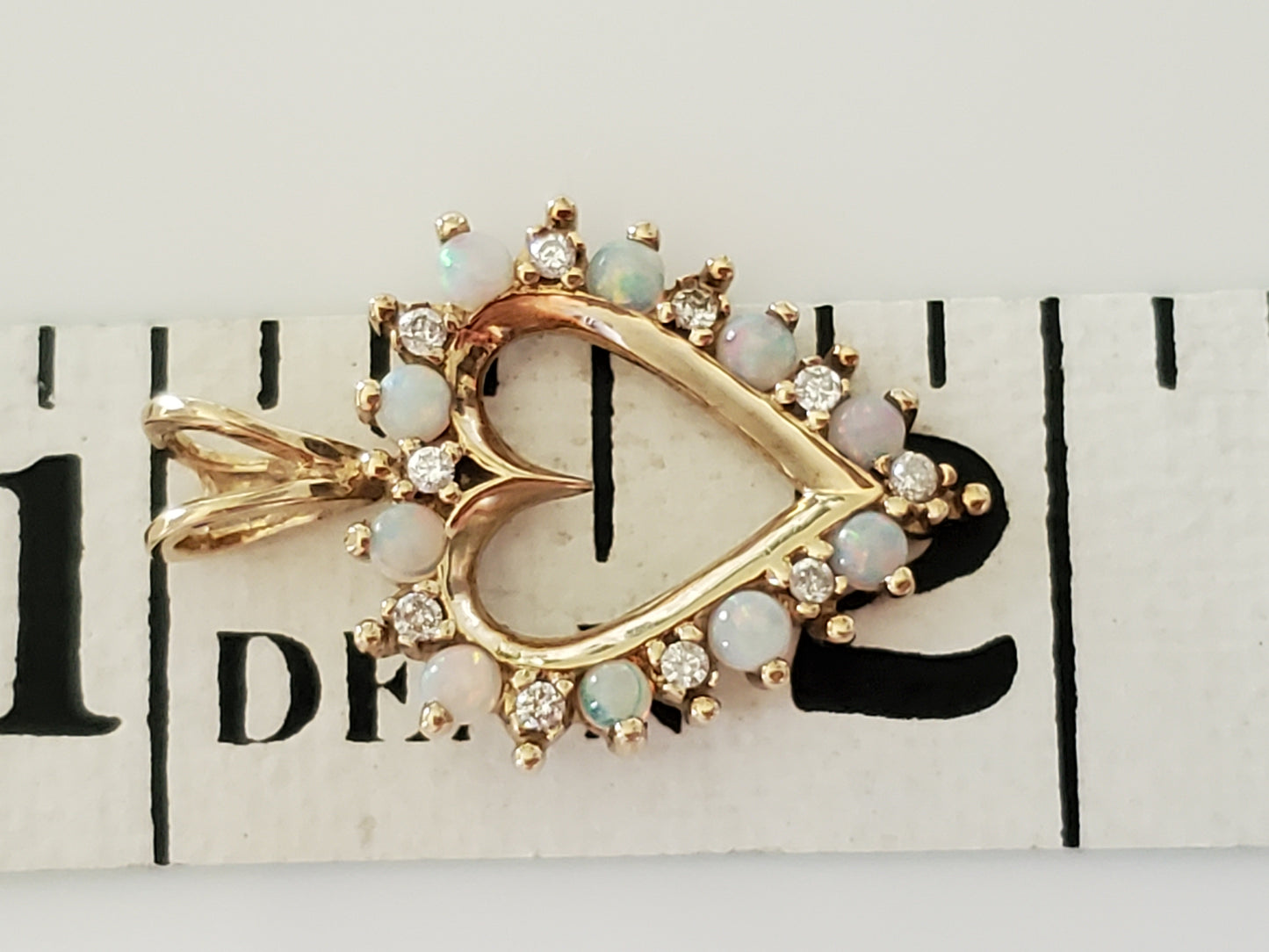 10K Gold - Vintage Opal and Diamond Heart Pendant