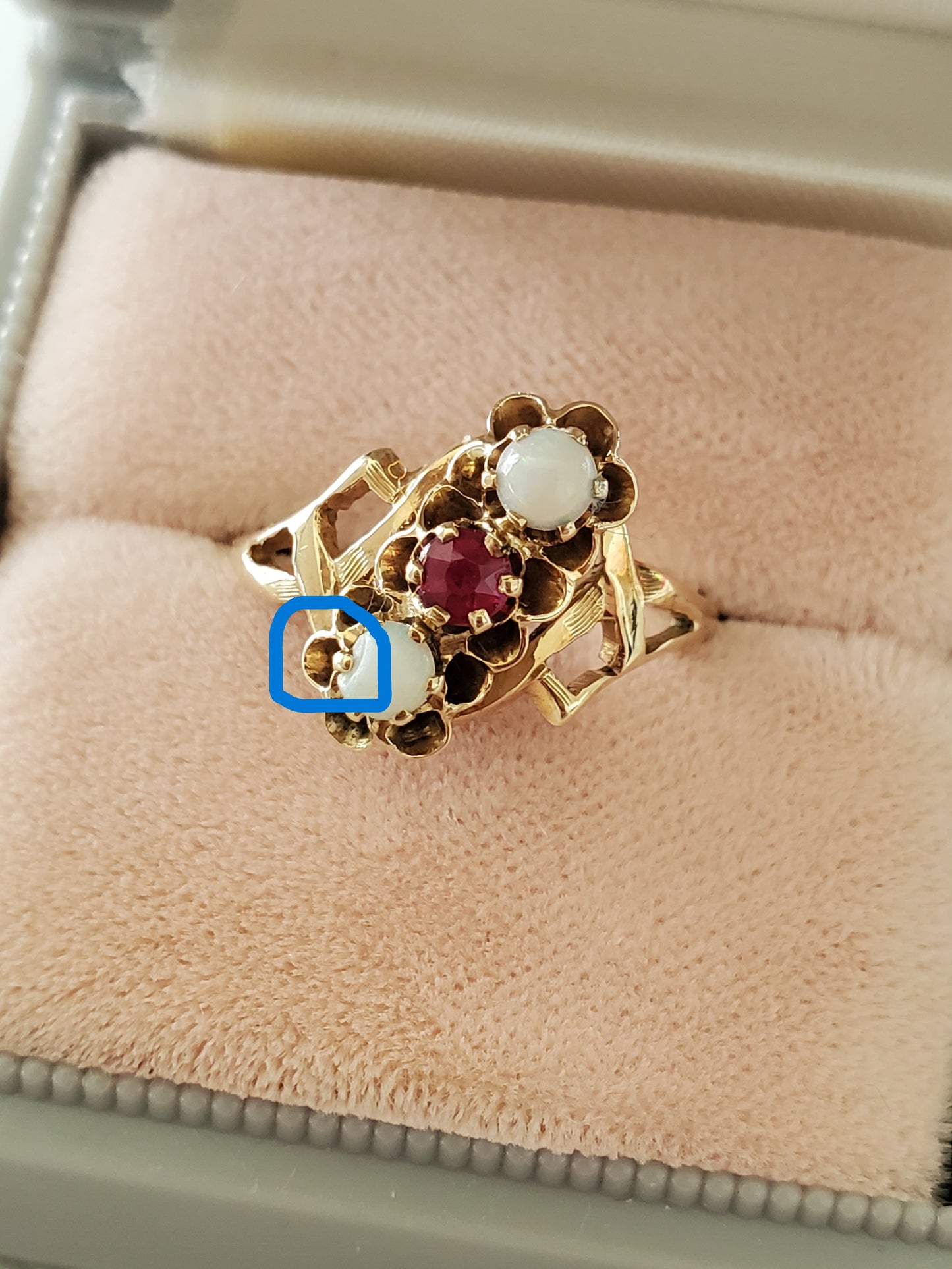 Antique 10K Ruby and Opal Bypass Ring