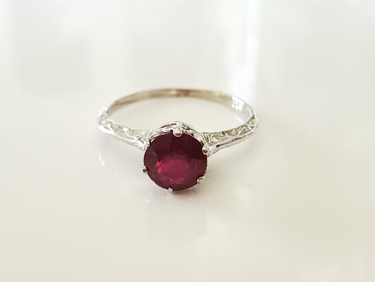 14K Gold - Antique 1920s Art Deco Ruby Solitaire Engagement Ring