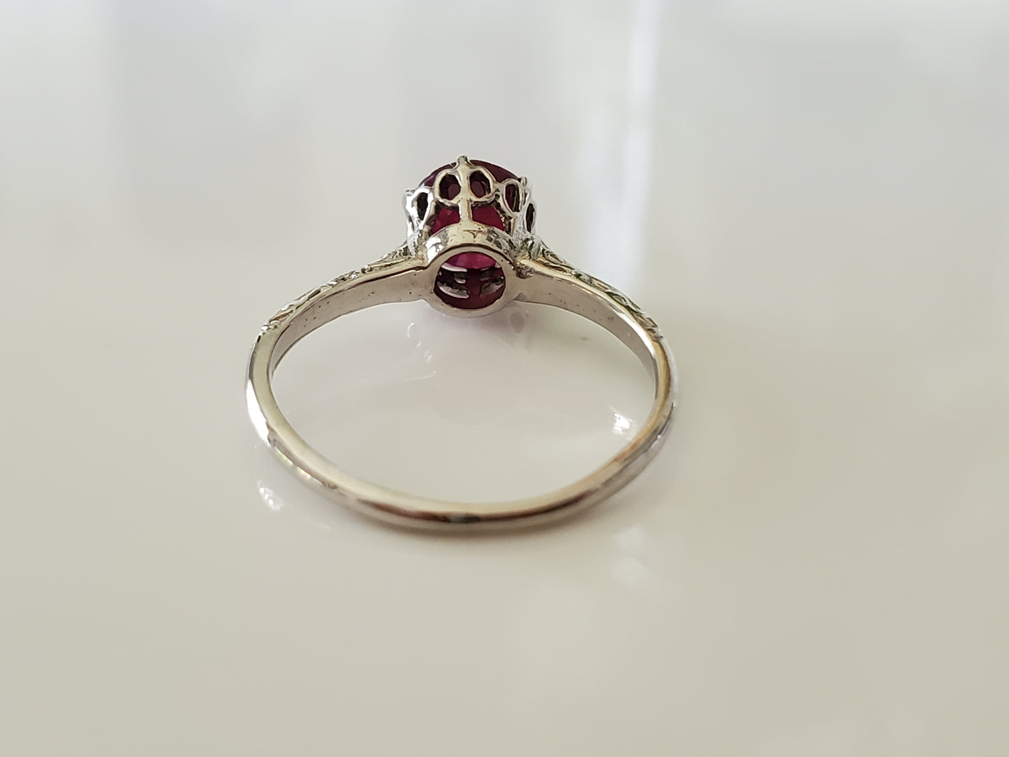 14K Gold - Antique 1920s Art Deco Ruby Solitaire Engagement Ring