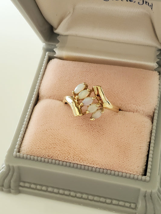 14K Gold - Vintage Opal Marquise Bypass Ring