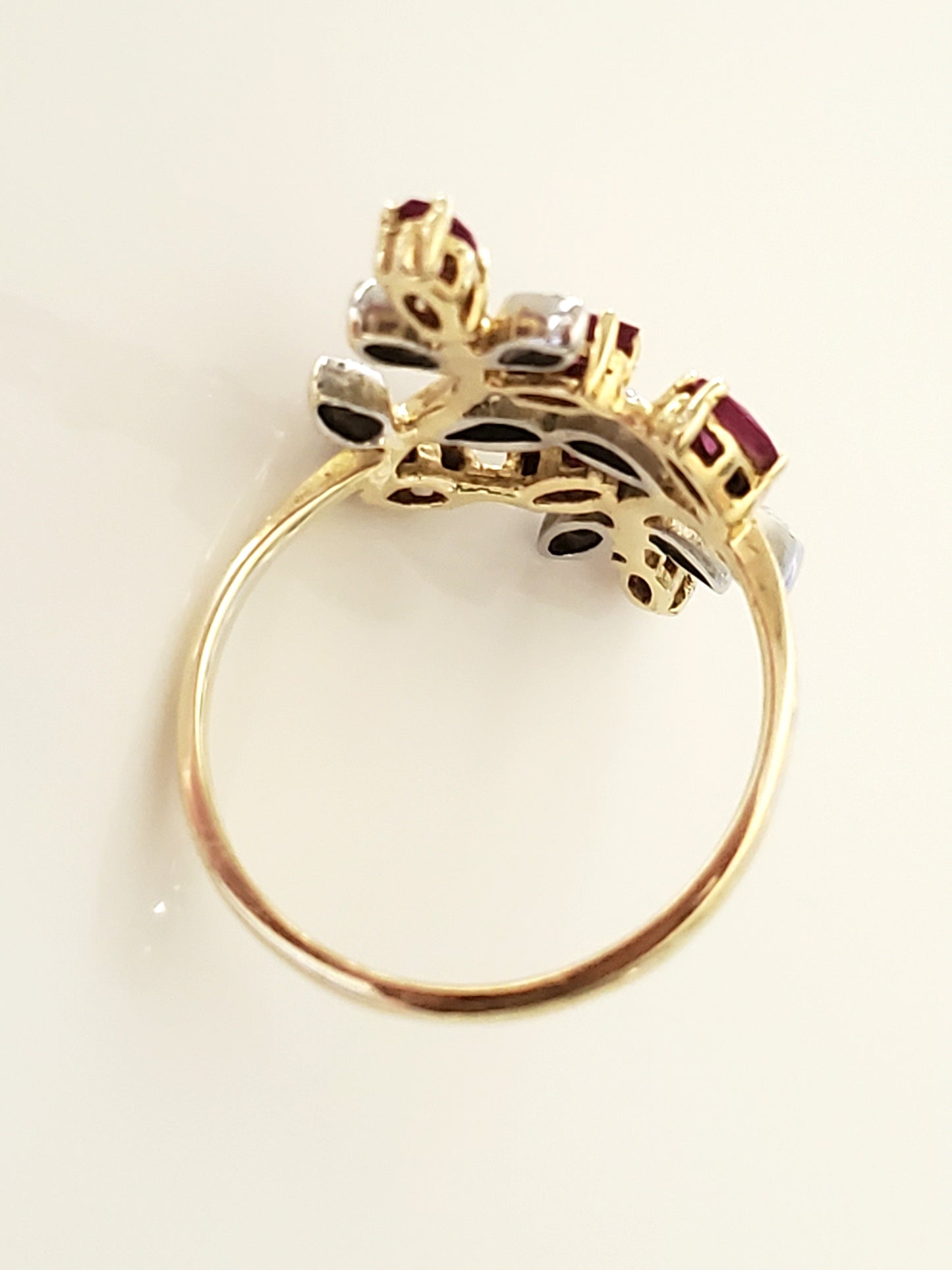 Gorgeous Vintage Ruby and Diamond Floral Ring - 14K Yellow and White Gold