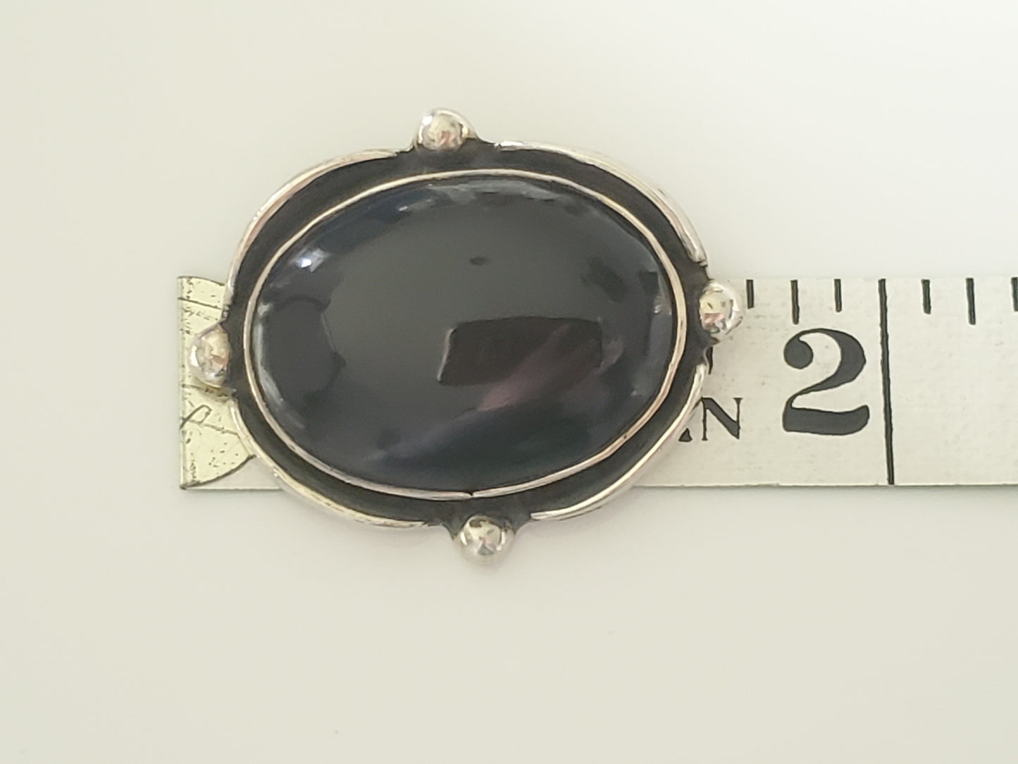 Vintage Sterling Silver Oval Onyx Carbochon Pendant Brooch