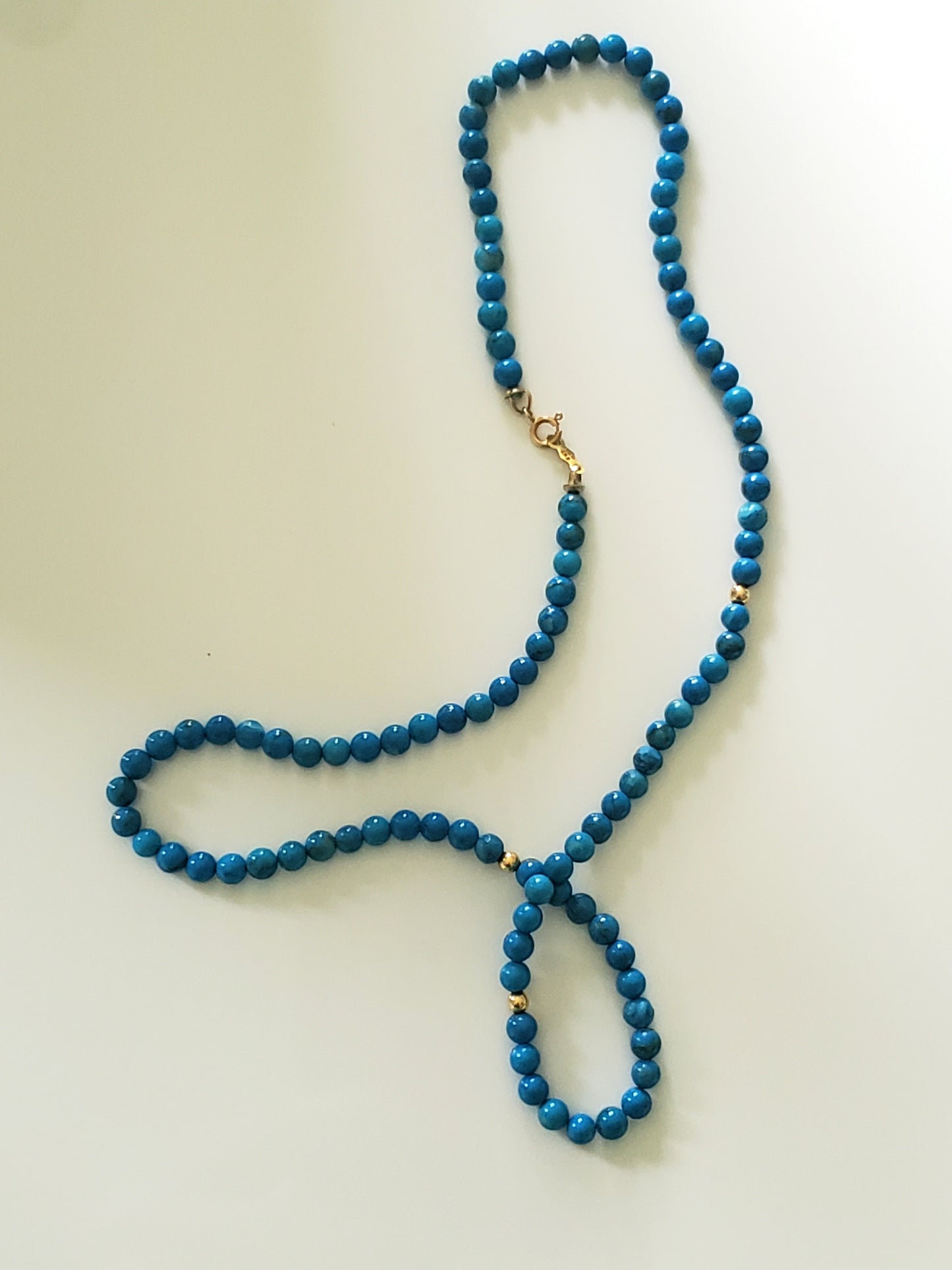 Small Turquoise Glass Beaded Necklace with 14K Gold Clasp