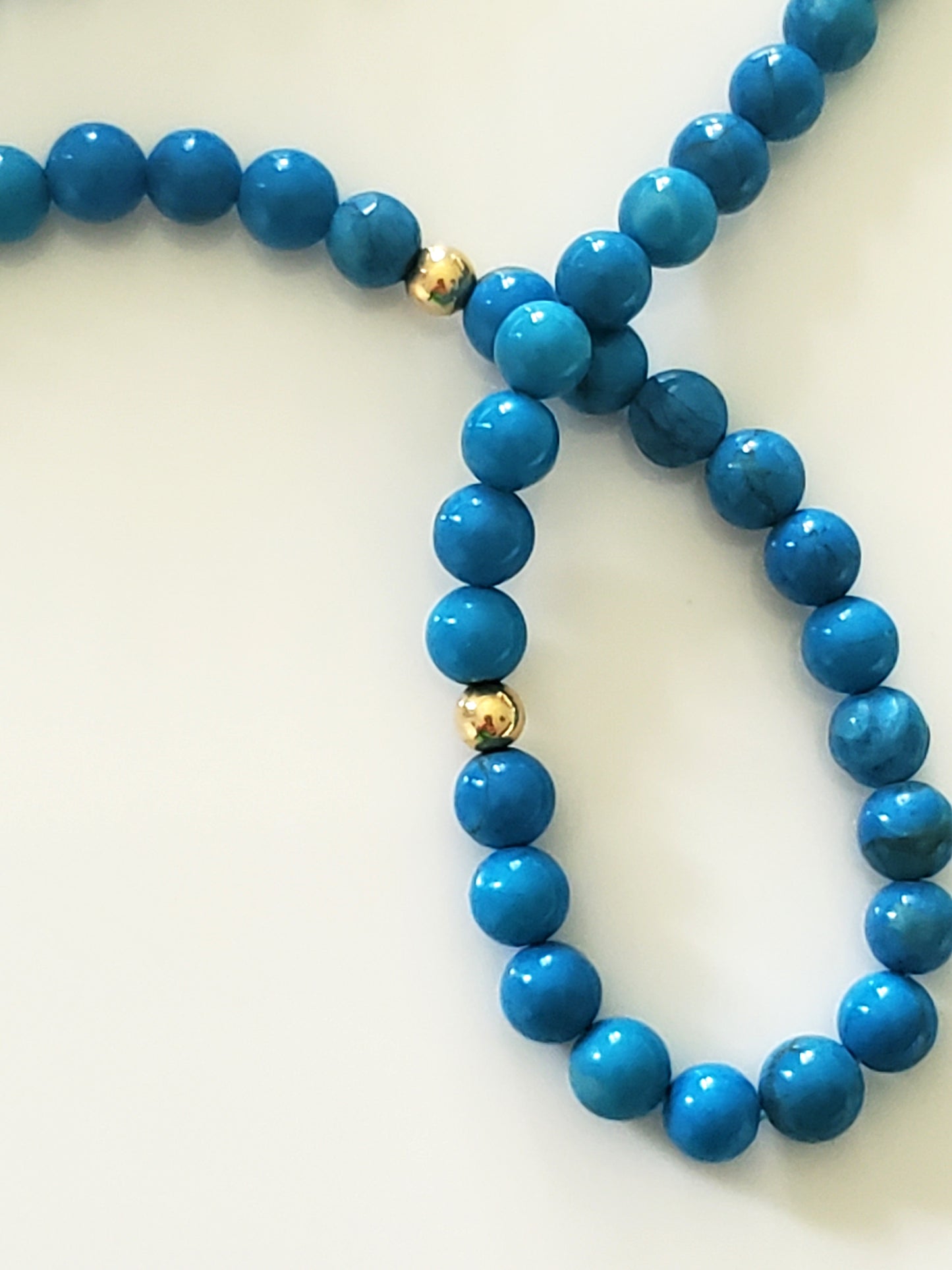 Small Turquoise Glass Beaded Necklace with 14K Gold Clasp