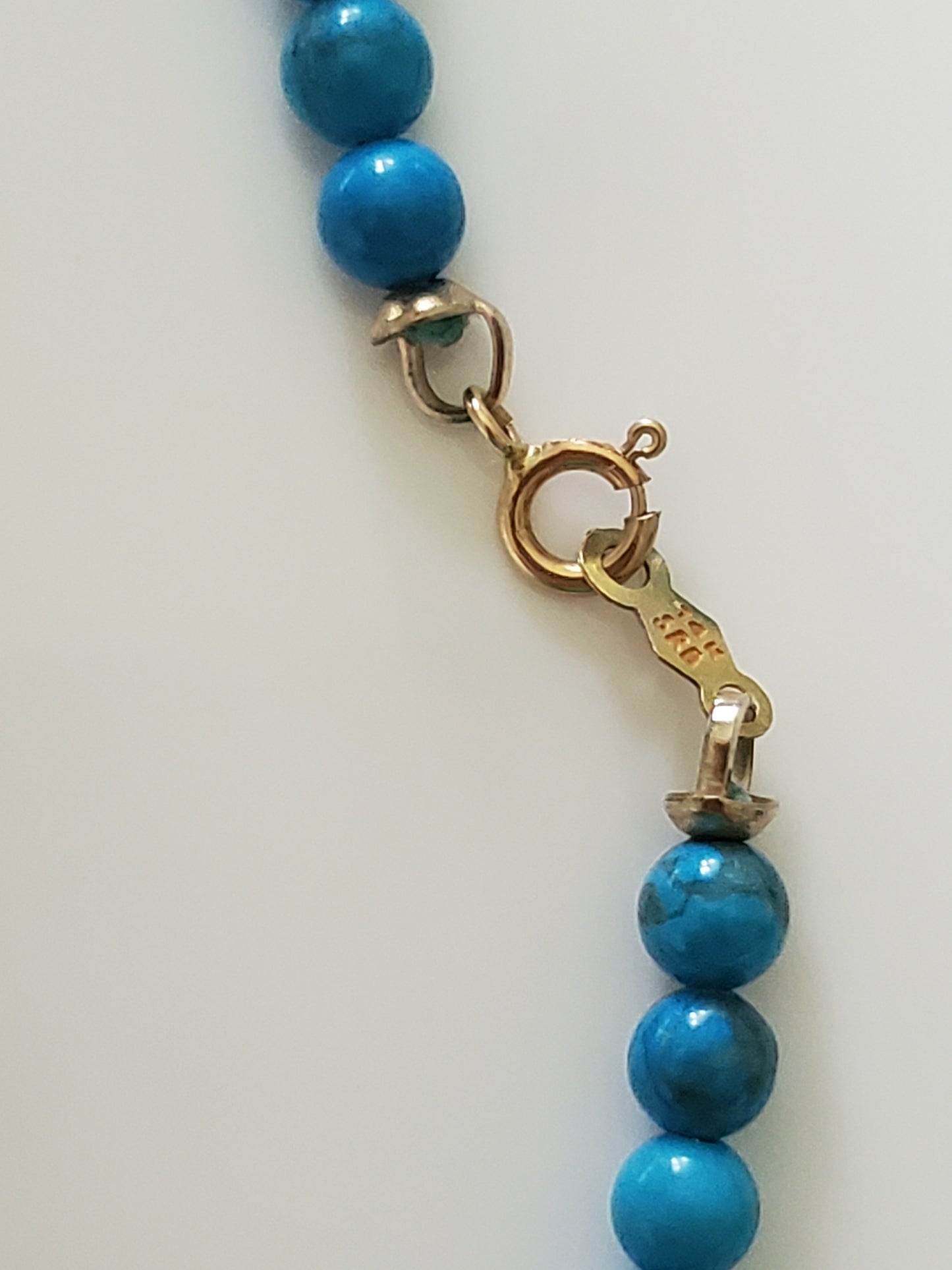 Small Turquoise Glass Beaded Necklace with 14K Gold Clasp