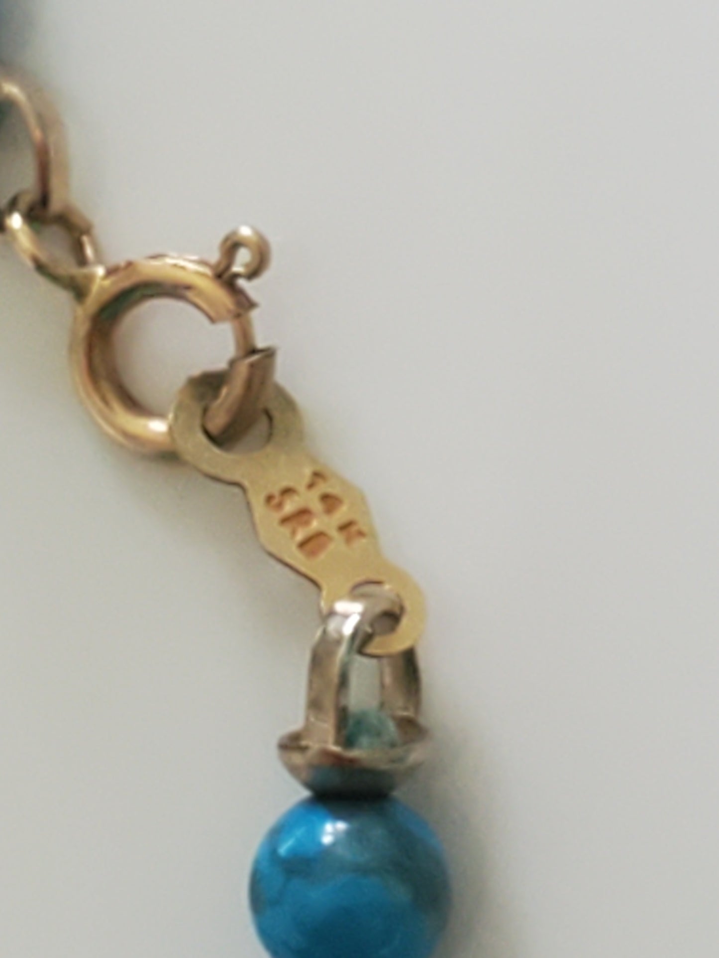 Small Turquoise Glass Beaded Necklace with 14K Gold Clasp