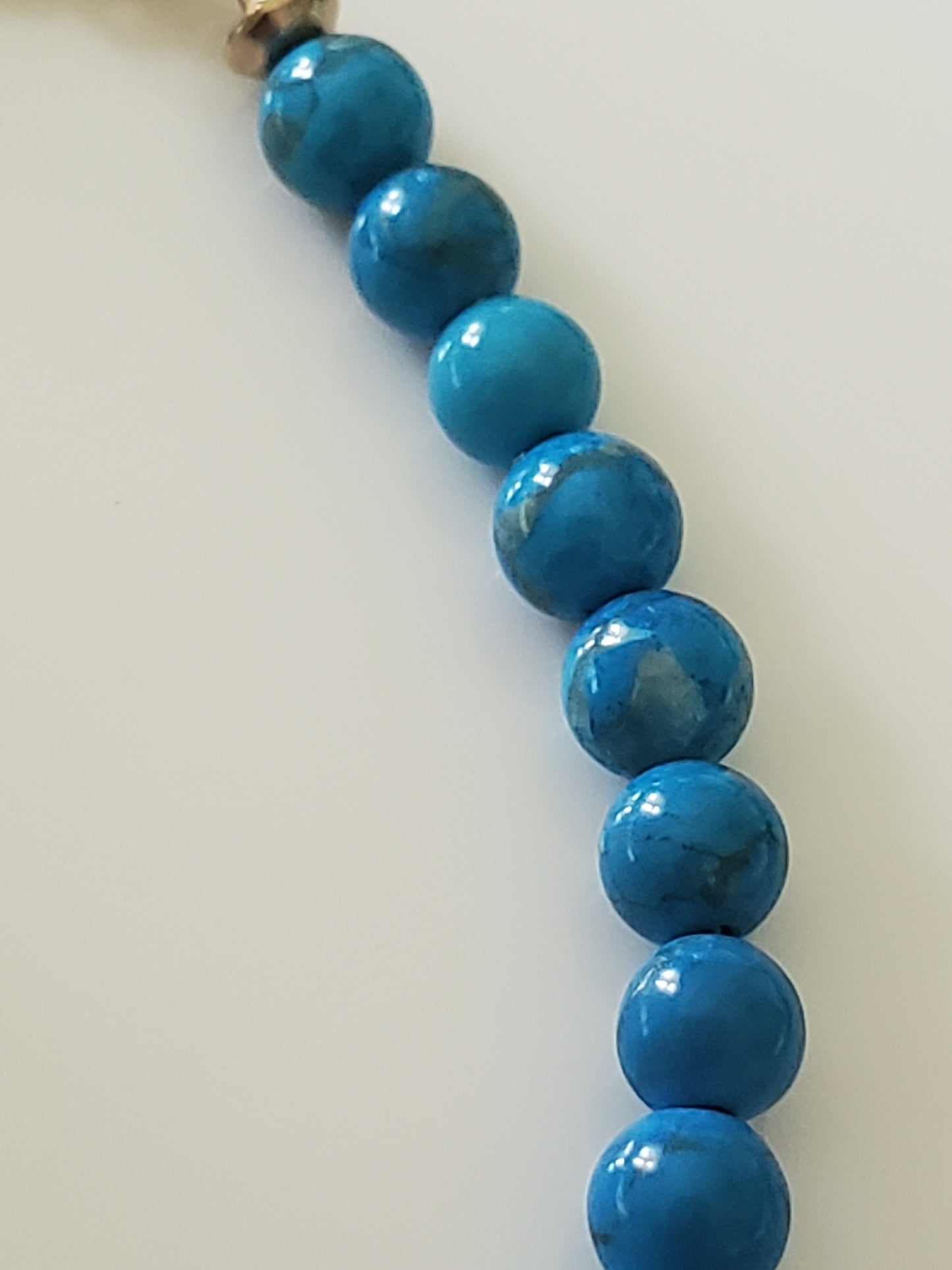 Small Turquoise Glass Beaded Necklace with 14K Gold Clasp