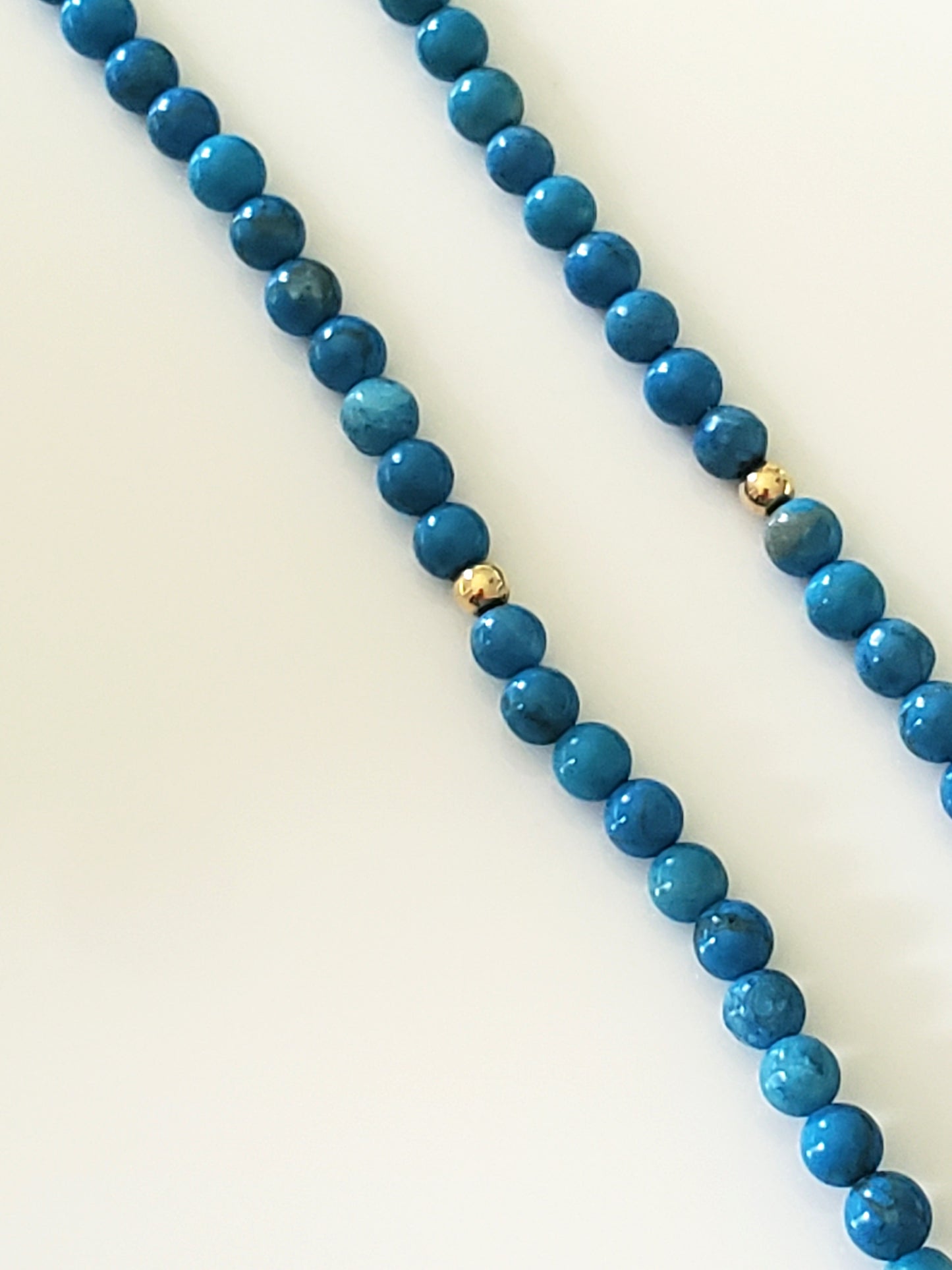 Small Turquoise Glass Beaded Necklace with 14K Gold Clasp