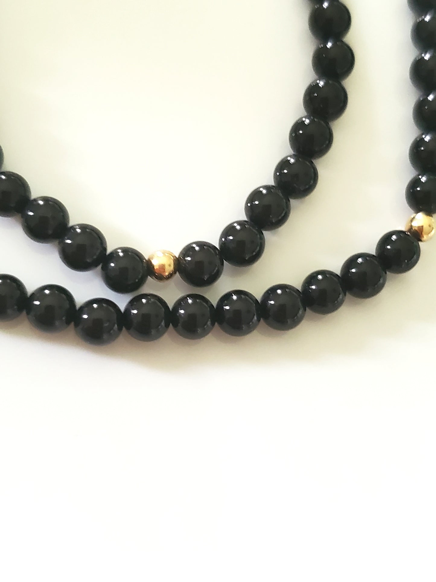 Small Onyx Beaded Necklace with 14K Gold Clasp