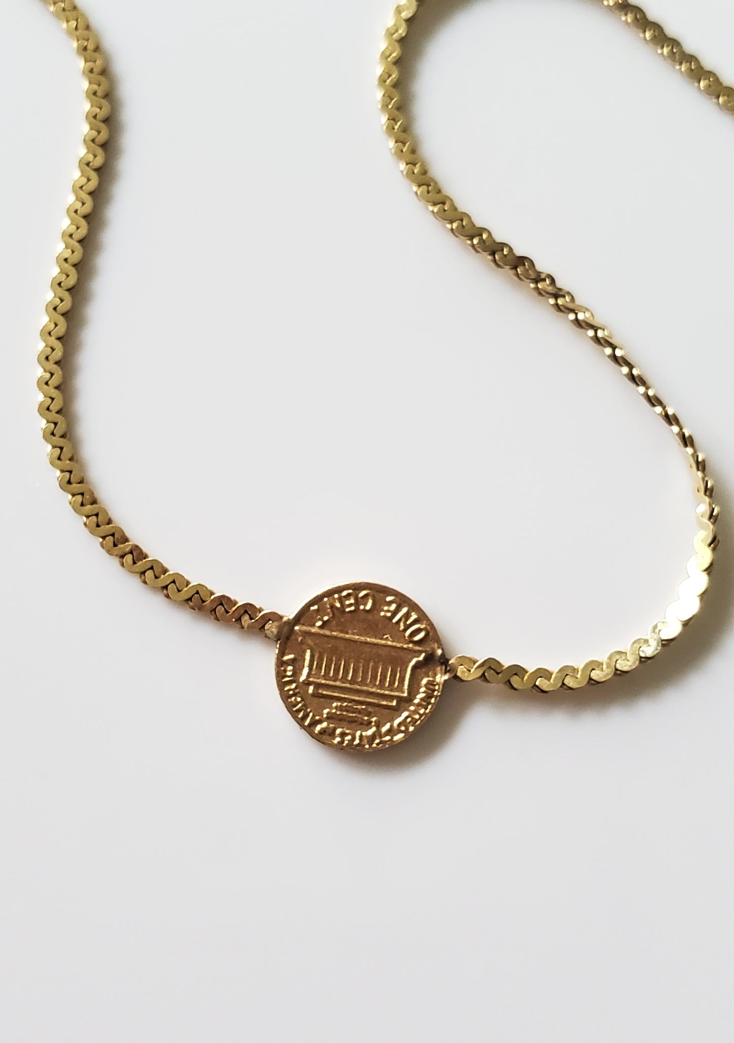 14K Gold - Vintage Penny Coin Necklace