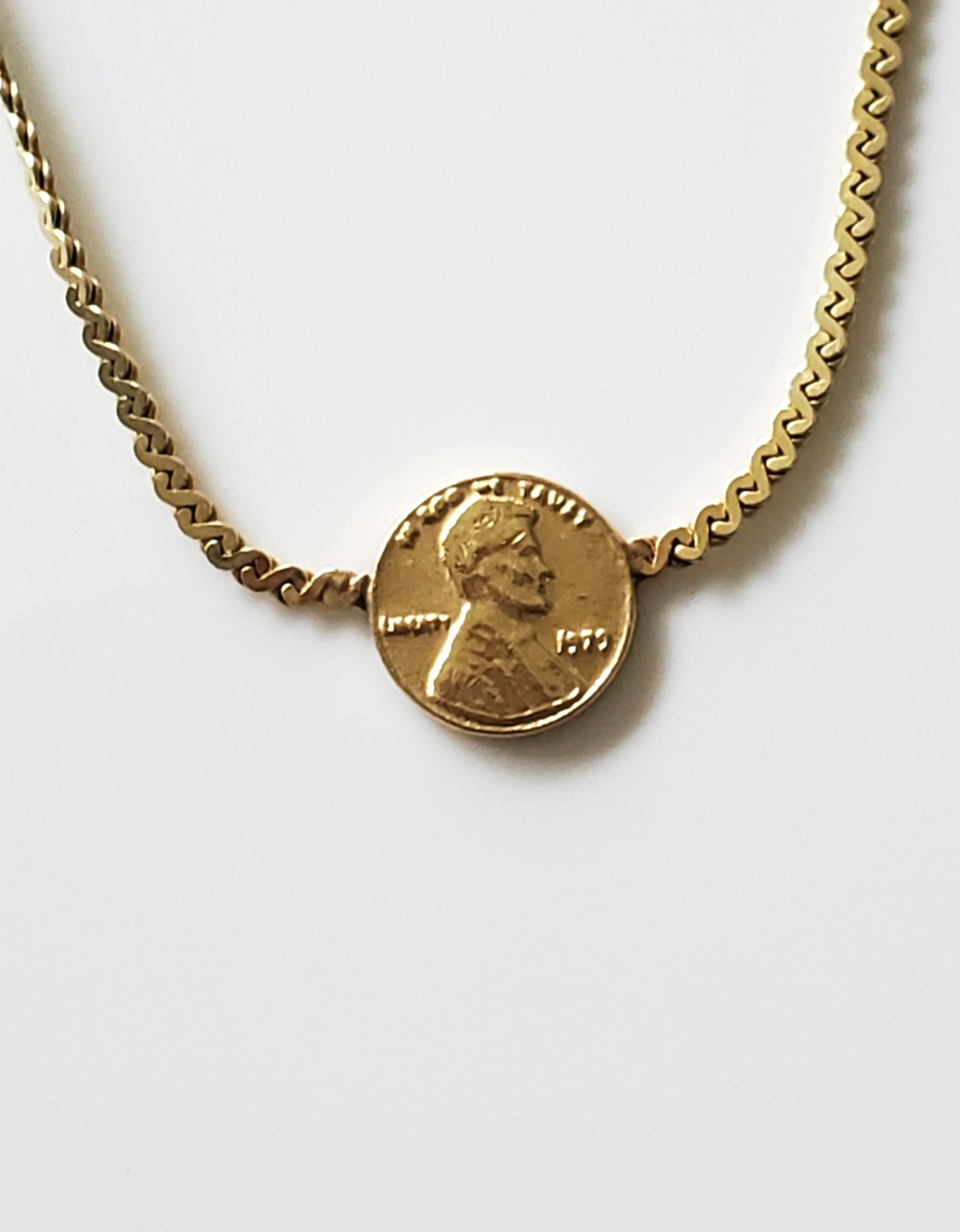 14K Gold - Vintage Penny Coin Necklace