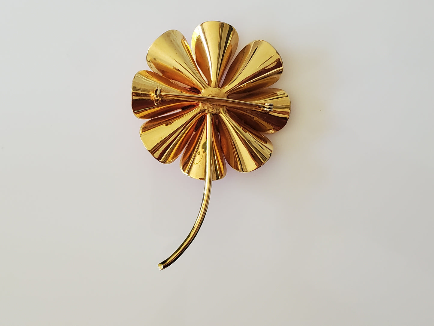 Vintage Mid-Century Orange Enamel Metal Flower Brooch