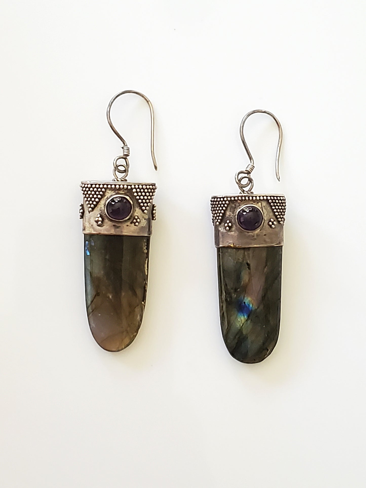 Sterling Labrodite and Amethyst Dangle Earrings