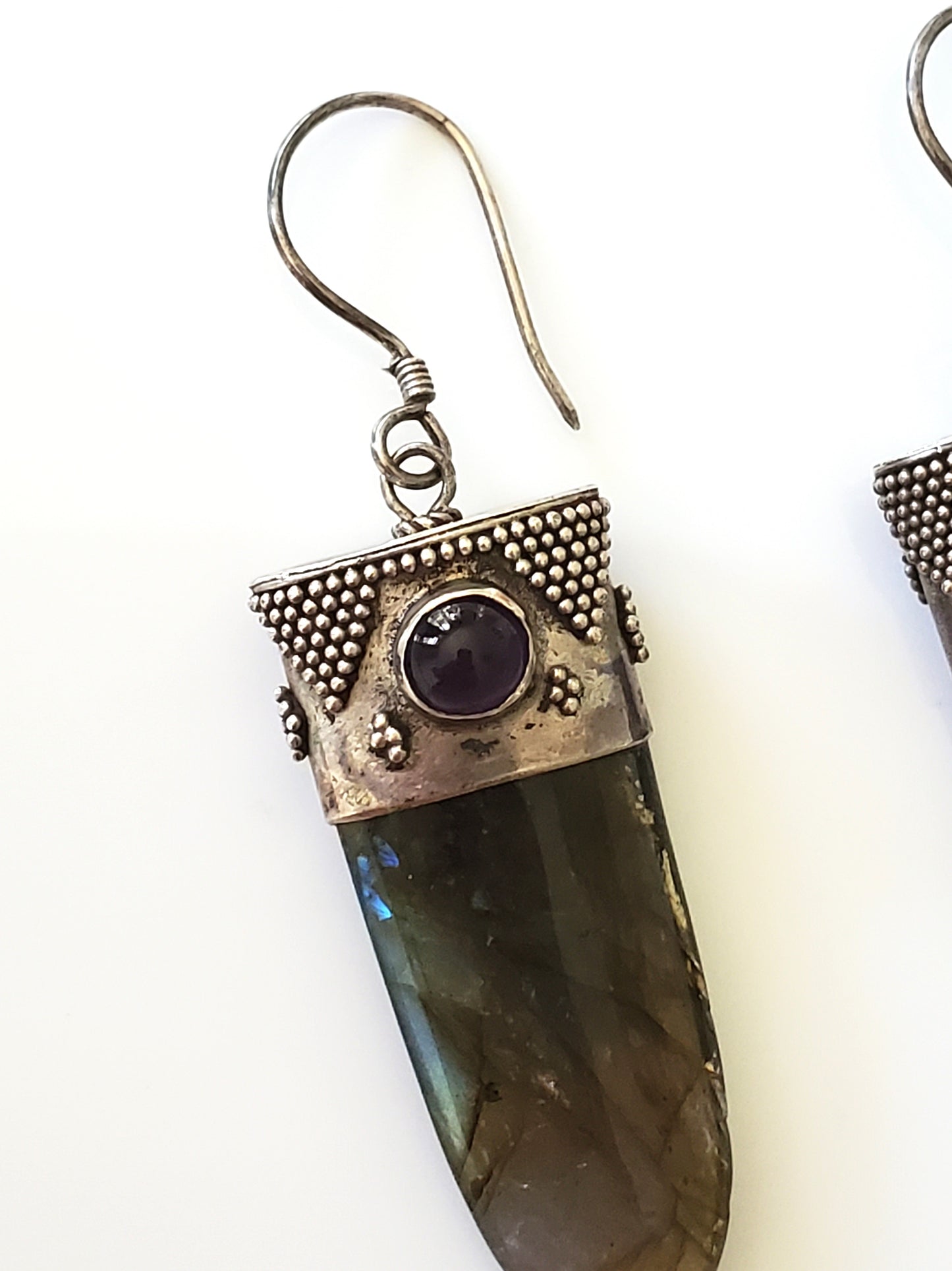 Sterling Labrodite and Amethyst Dangle Earrings