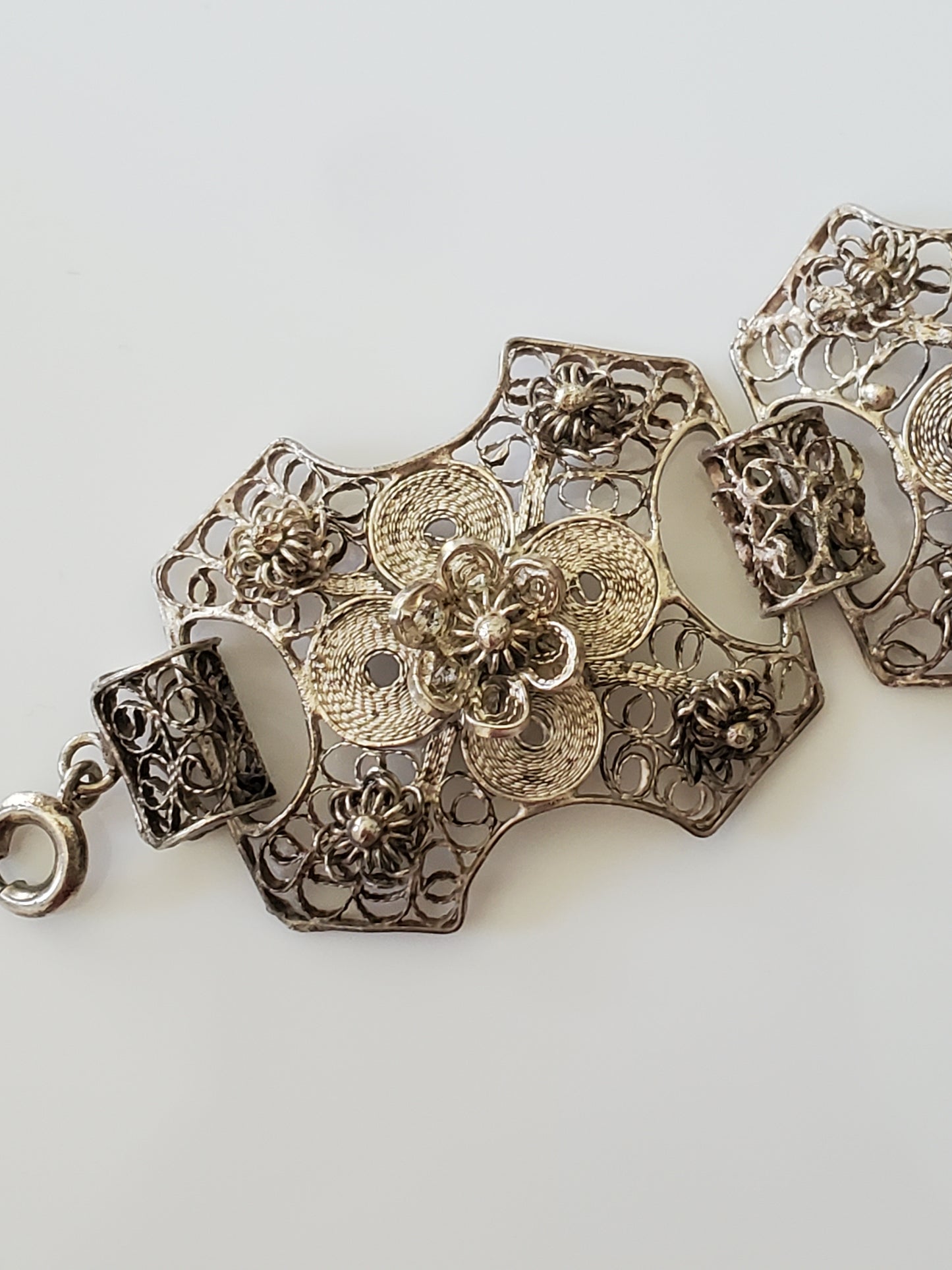 Vintage Silver Filigree Flower Link Bracelet