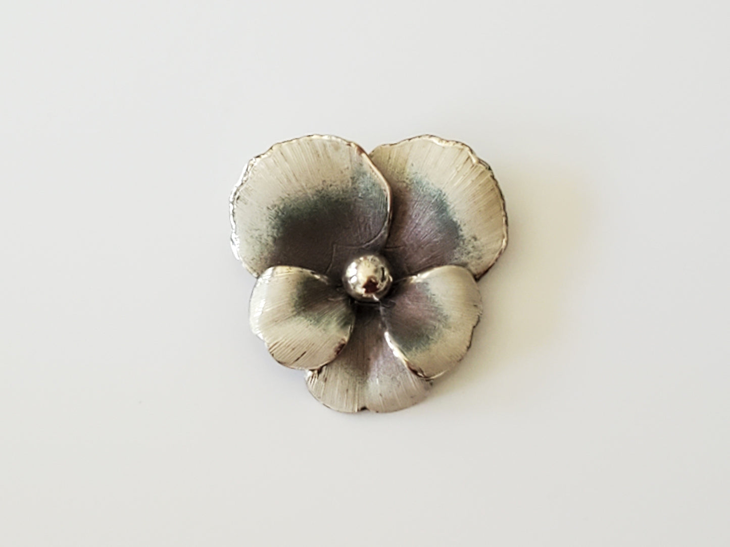 Vintage Sterling Silver White and Gray Textured Enamel Pansy Brooch by Danecraft