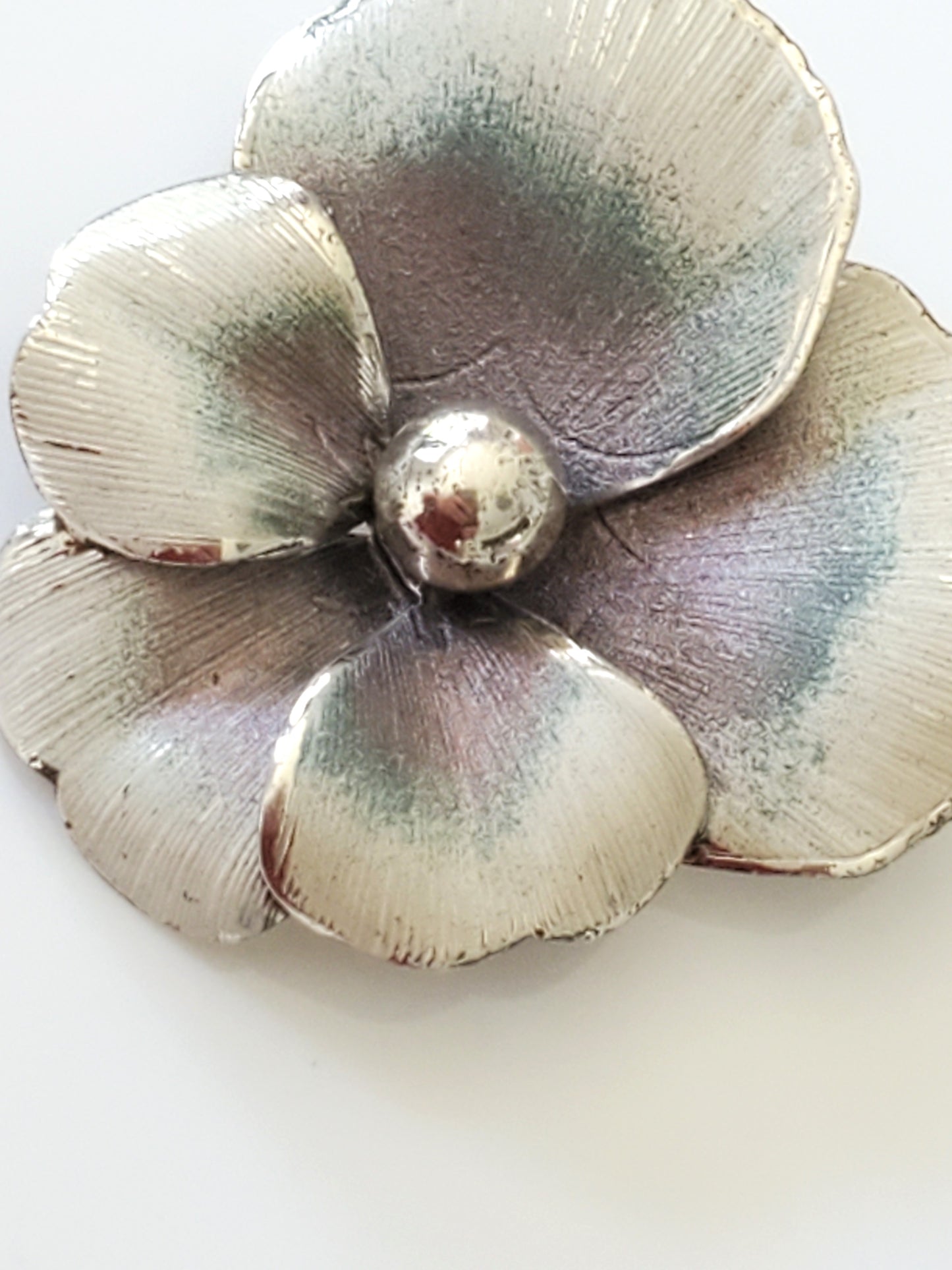 Vintage Sterling Silver White and Gray Textured Enamel Pansy Brooch by Danecraft