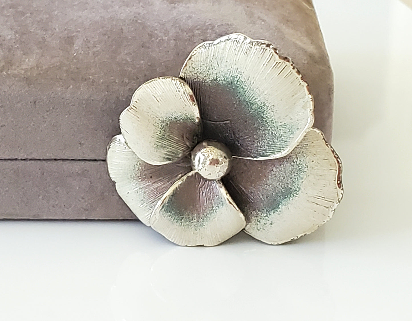 Vintage Sterling Silver White and Gray Textured Enamel Pansy Brooch by Danecraft