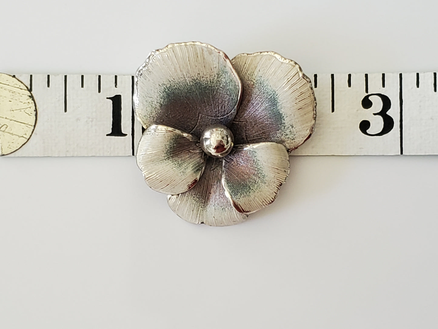 Vintage Sterling Silver White and Gray Textured Enamel Pansy Brooch by Danecraft