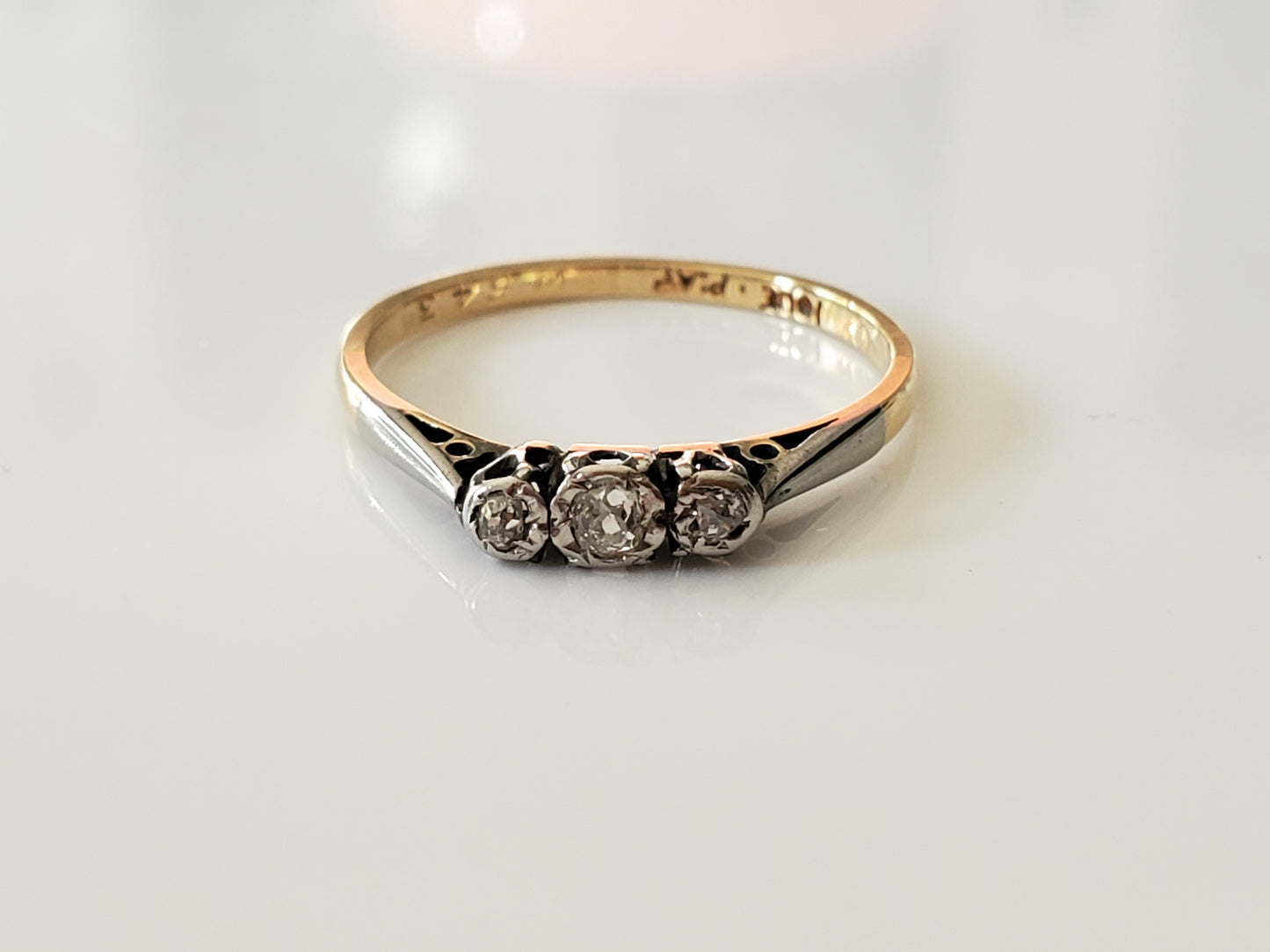 Antique Early 1900s Cathedral European Cut Diamond 14K Gold and Platinum Ring