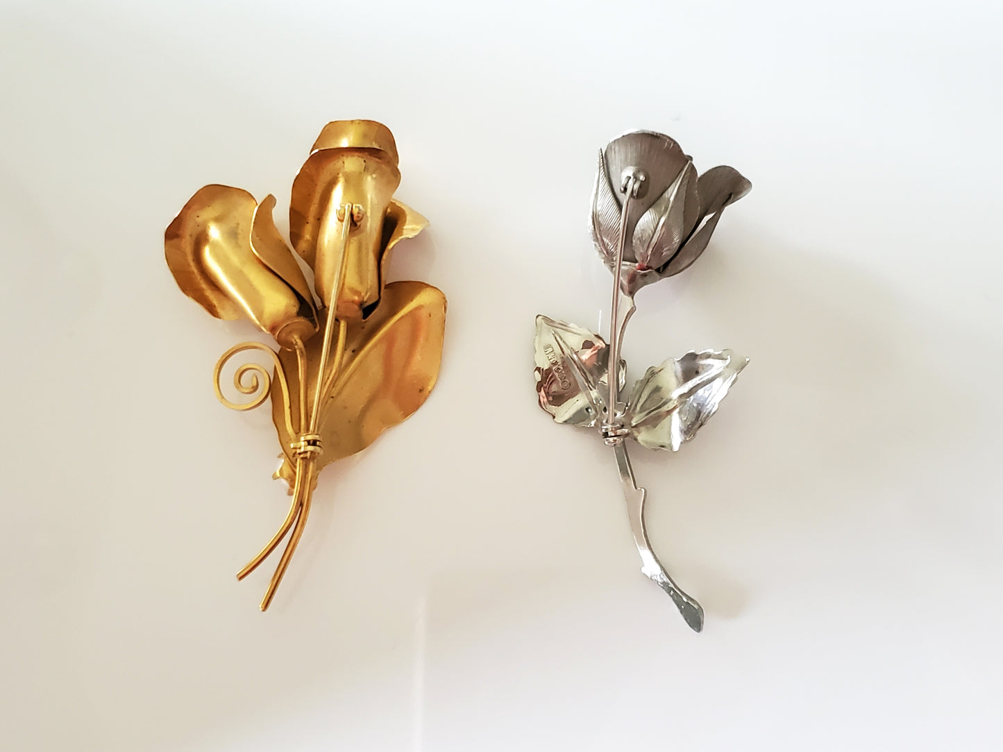 Pair of Vintage Brooches - Giovanni Designer Rose Brooch and Gold Calla Lilly Metal Brooch