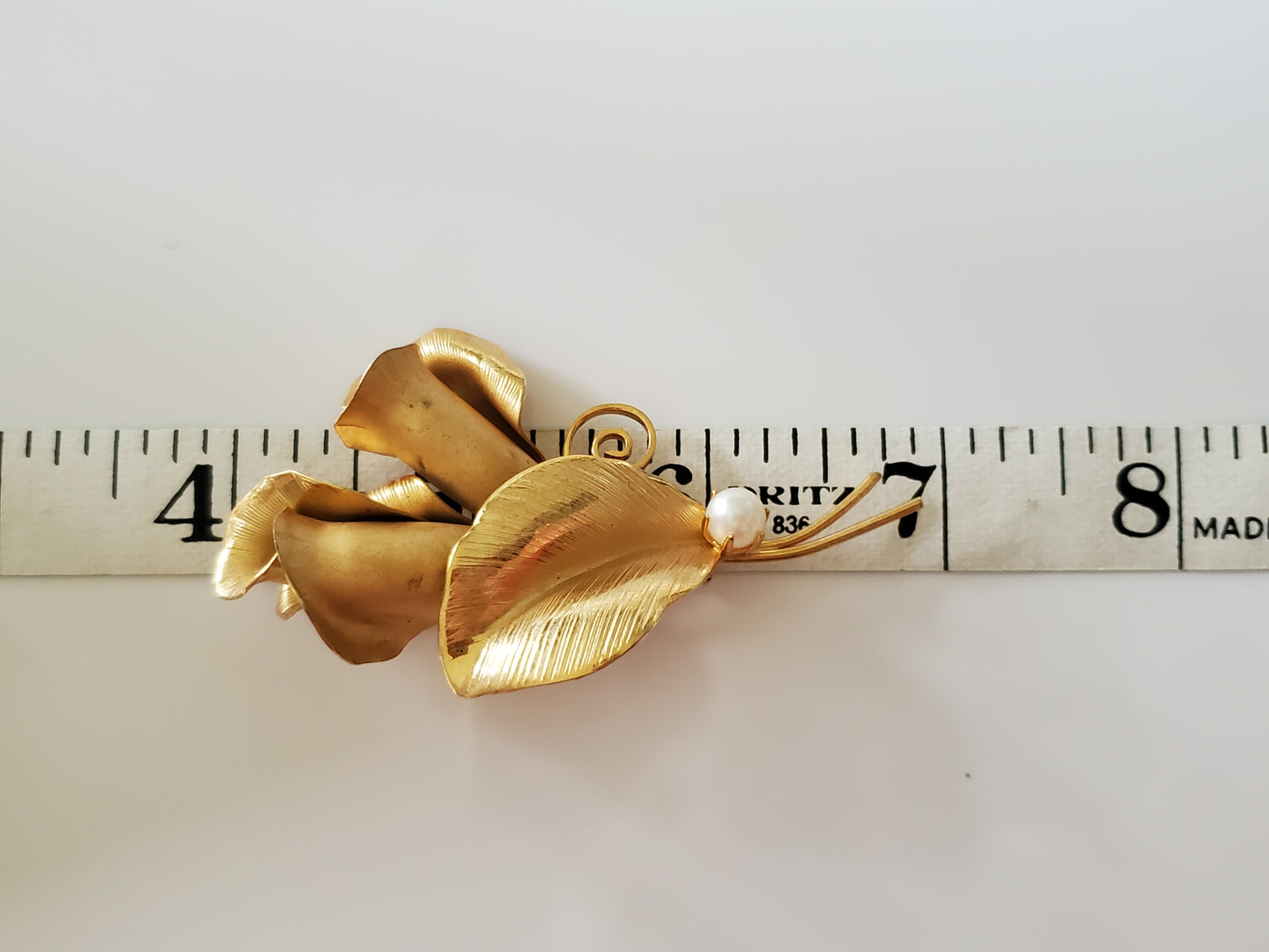 Pair of Vintage Brooches - Giovanni Designer Rose Brooch and Gold Calla Lilly Metal Brooch