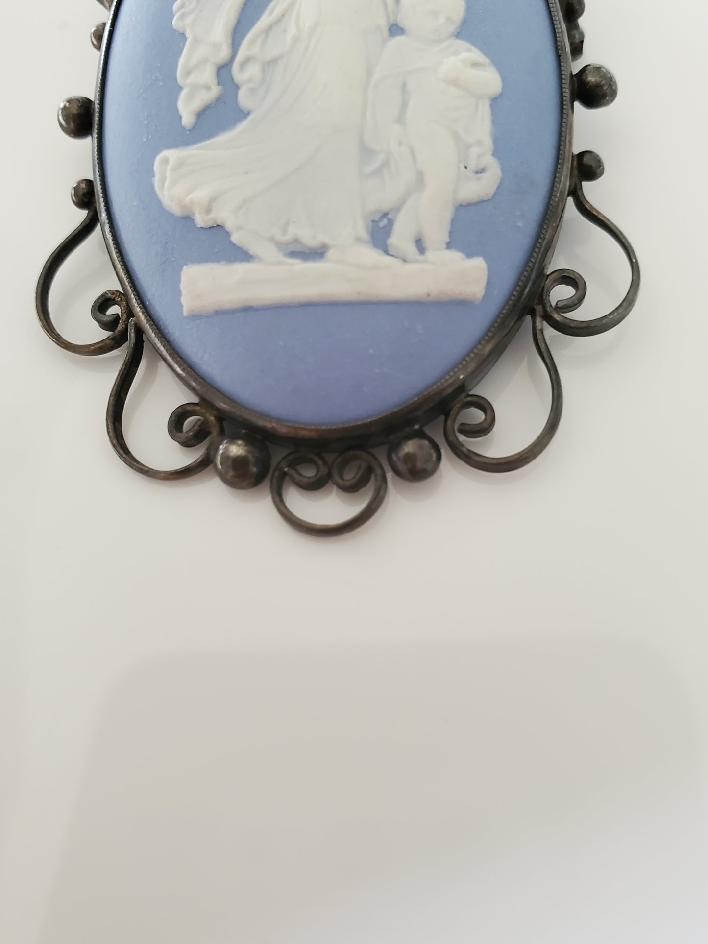 Vintage 1951 Wedgwood Brooch Pendant Blue White Mother Mary Holy Child