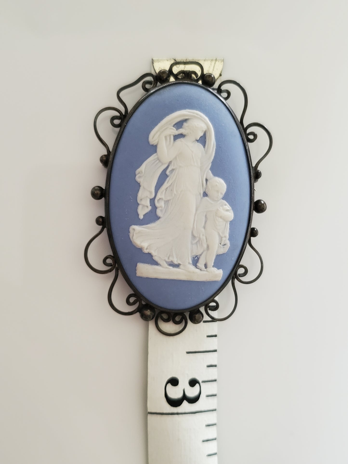 Vintage 1951 Wedgwood Brooch Pendant Blue White Mother Mary Holy Child