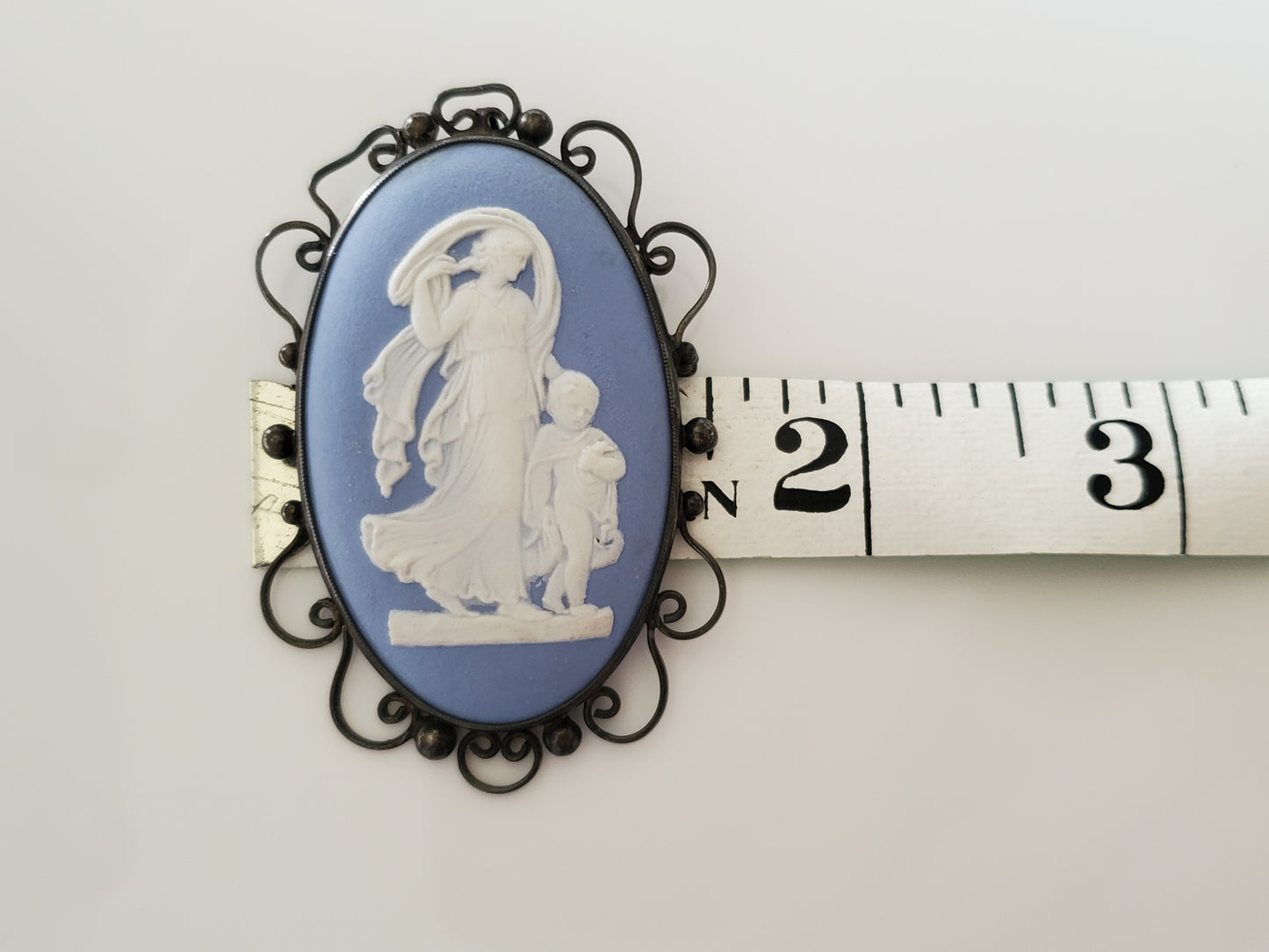 Vintage 1951 Wedgwood Brooch Pendant Blue White Mother Mary Holy Child