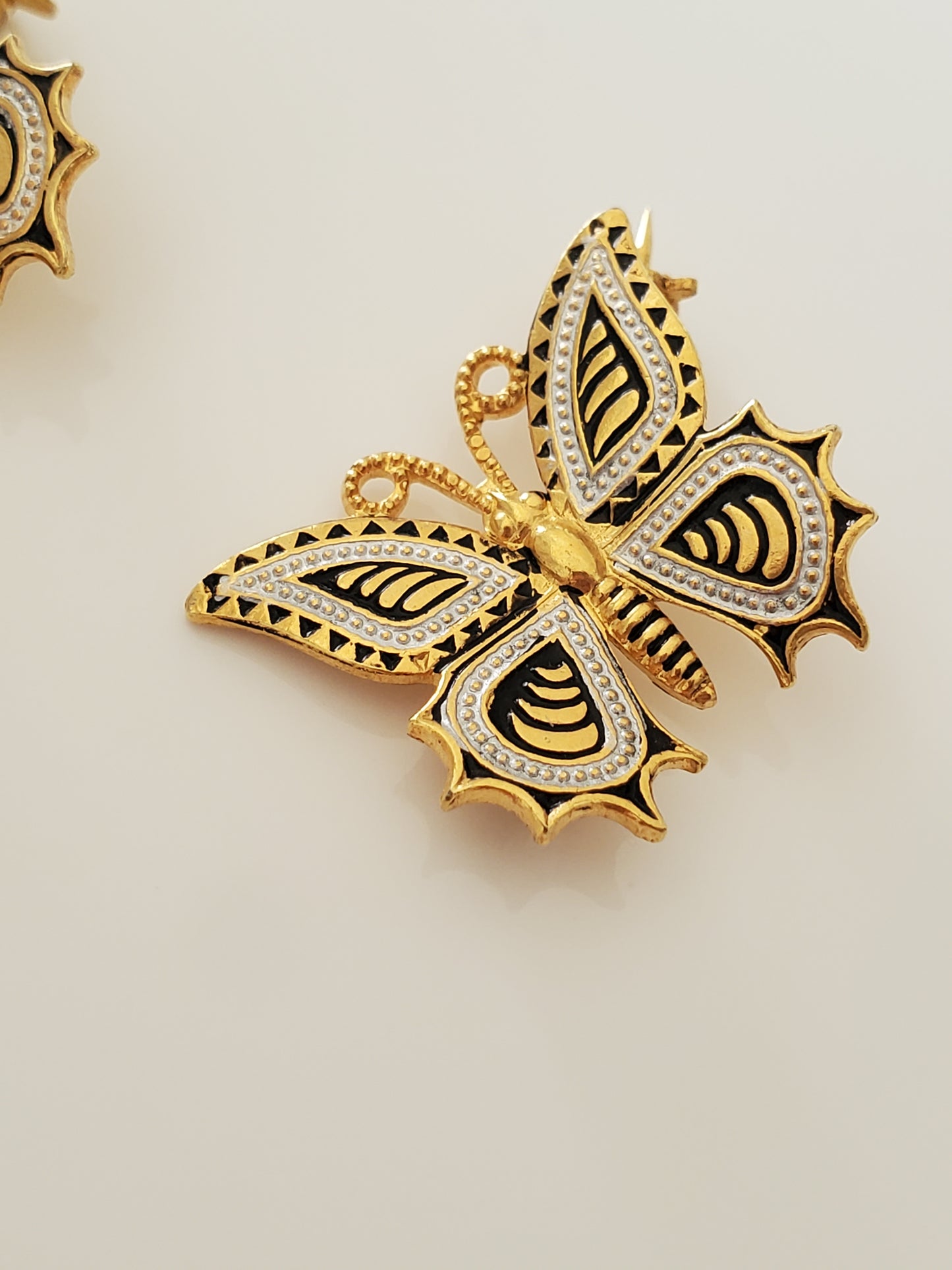 Pair of Vintage Damascene Butterfly Brooch Pins