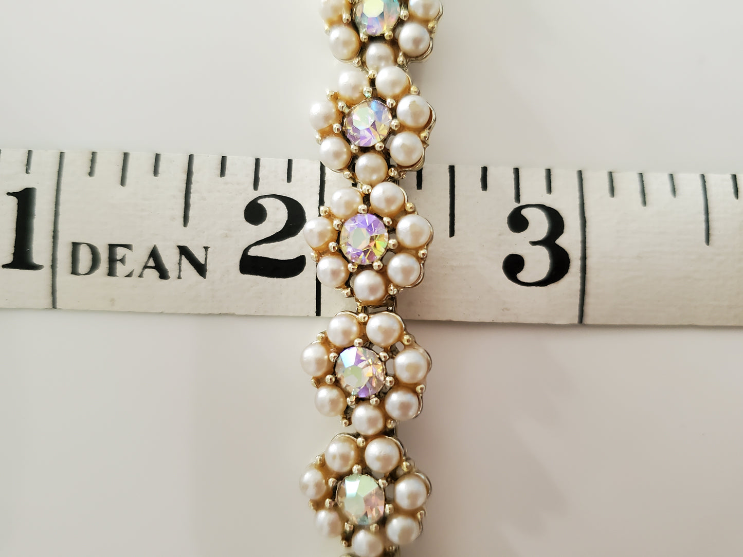 Vintage Kramer Designer Pearl and AB Rhinestone Flower Bracelet