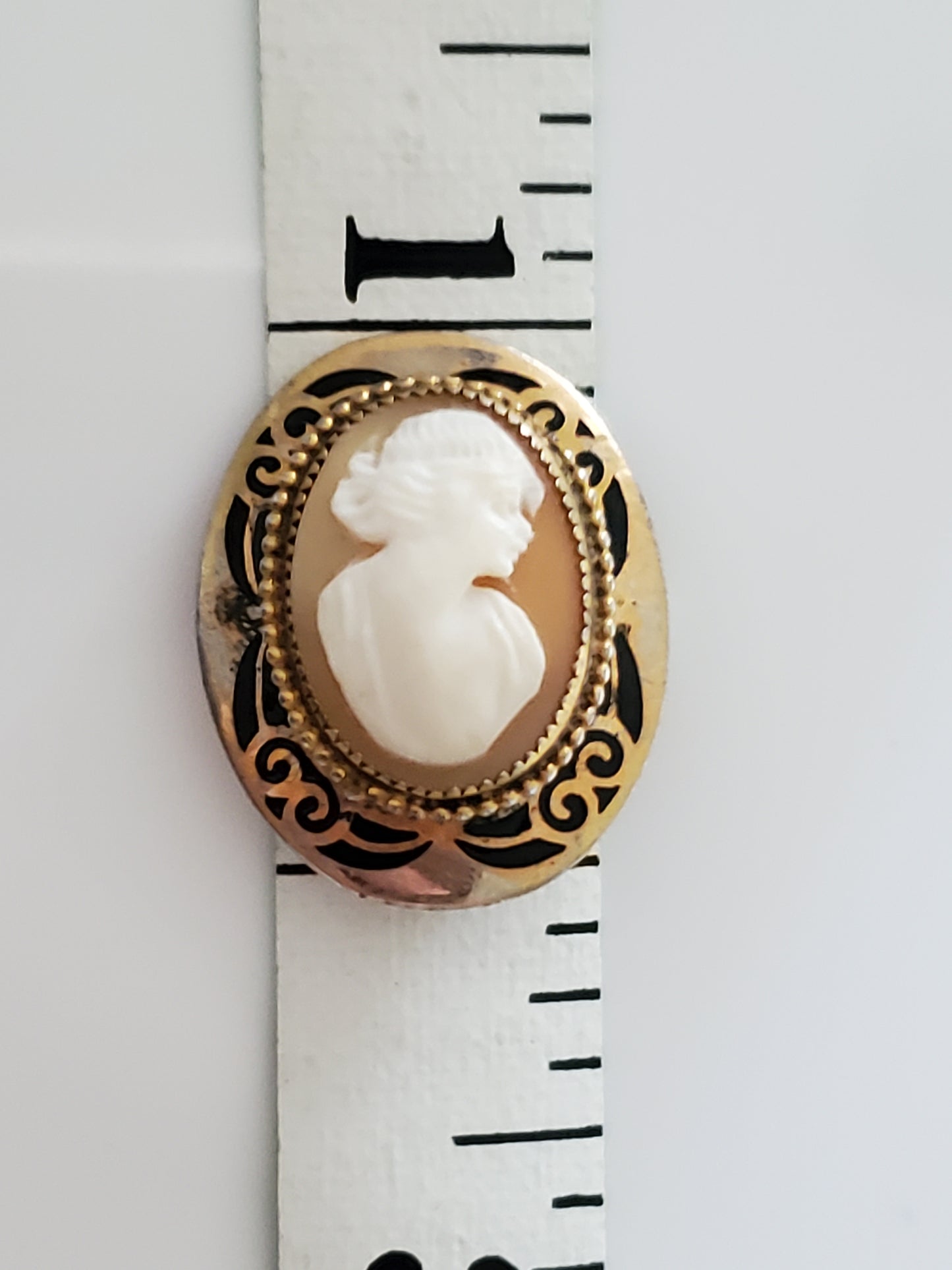 Vintage Victorian Lady Cameo Pin Brooch Plated with Black Enamel