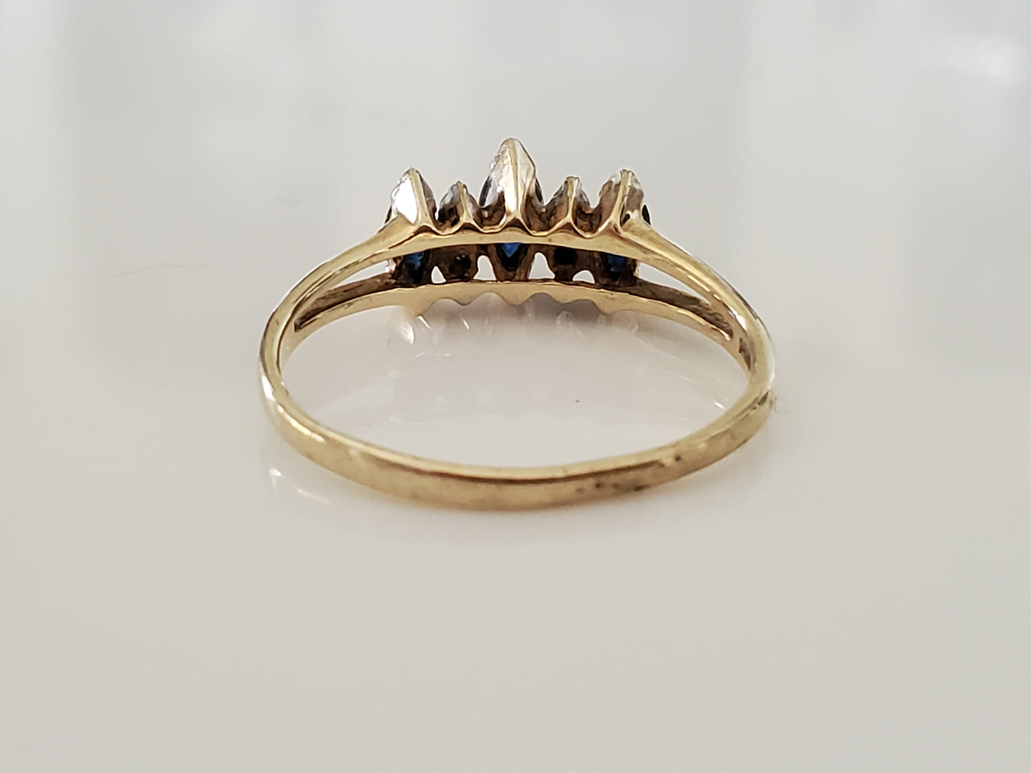 10K Gold - Vintage Marquise Sapphire and Diamond Ring