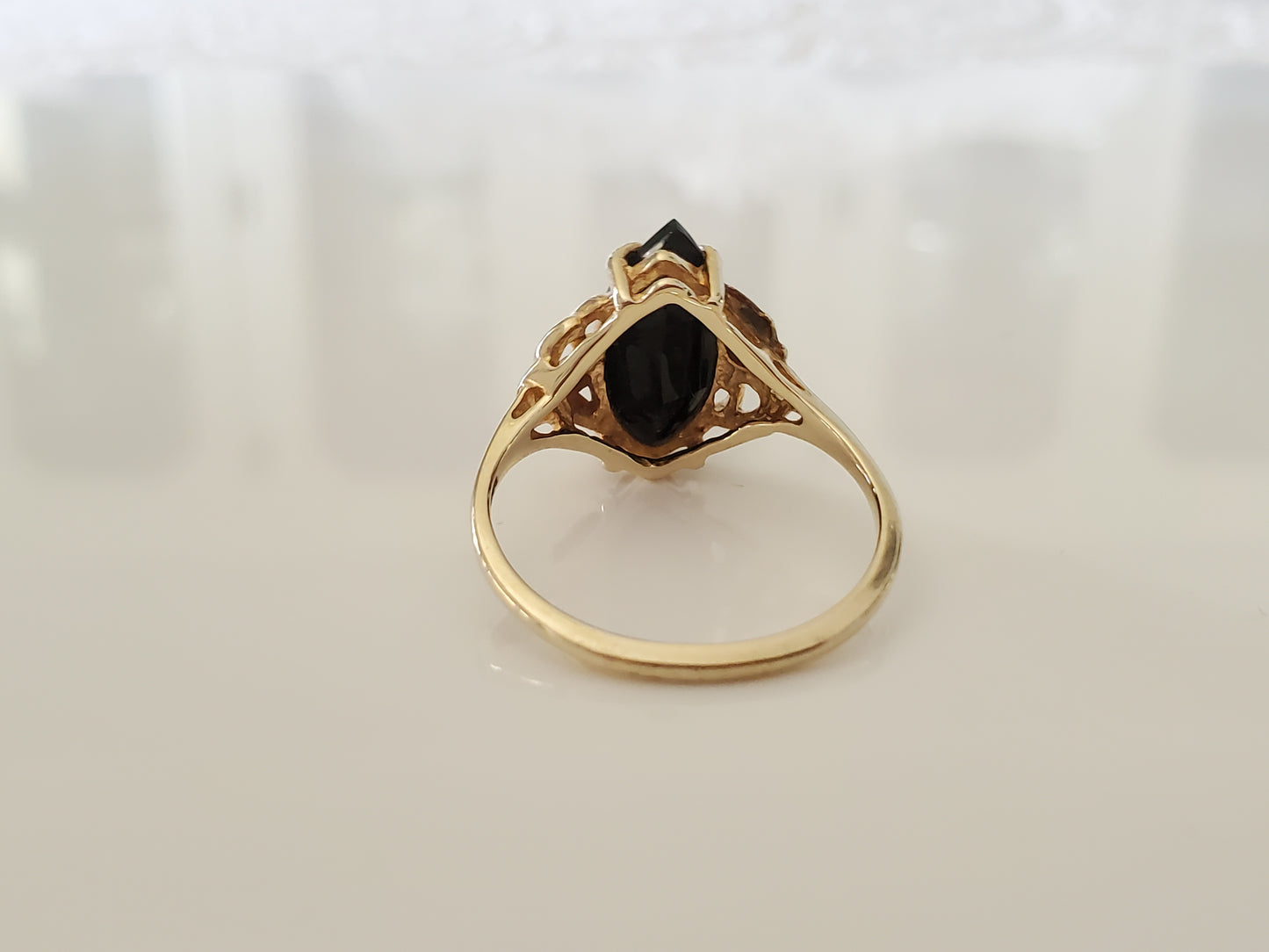 Vintage 10K Solid Black Hills Gold with Faceted Onyx Marquise Center