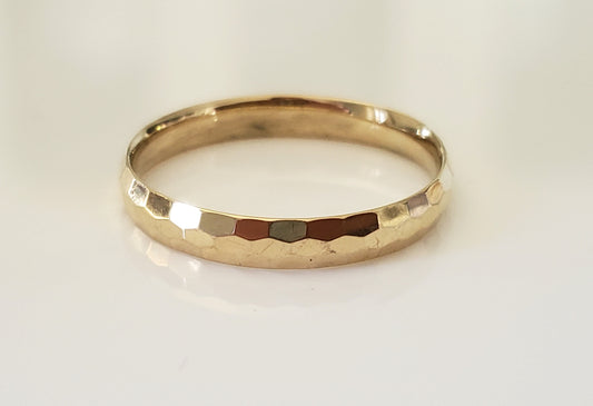 Vintage 14K Solid Gold Hammered Design Ring Band, Made in Turkey