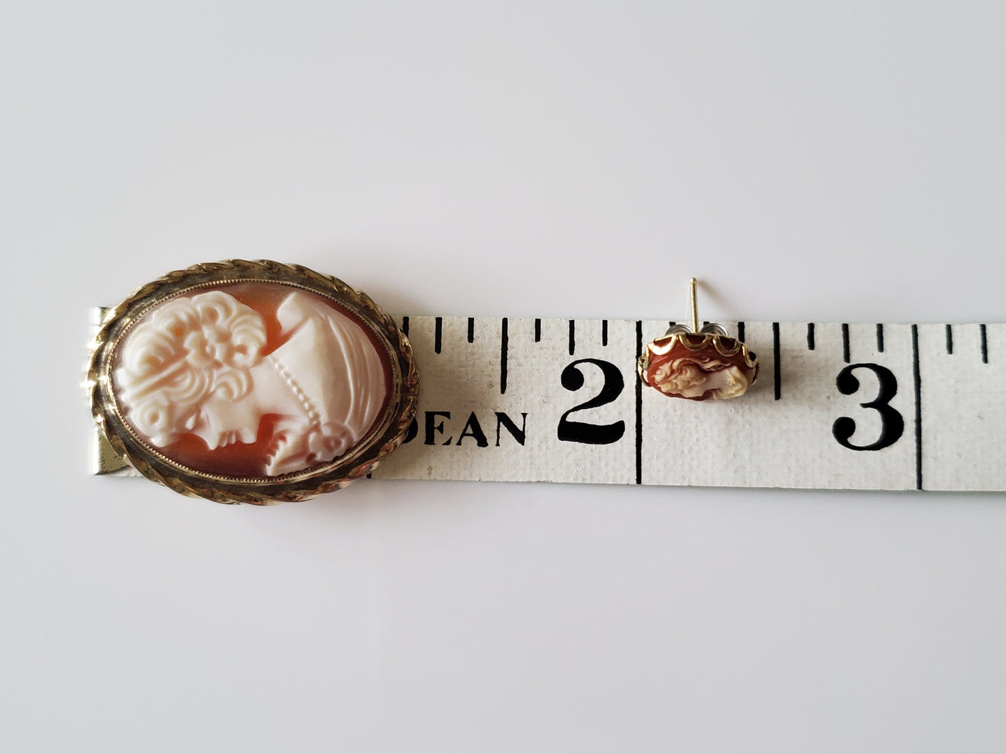 Vintage Gold-fill Cameo Pendant Brooch and Earring Set