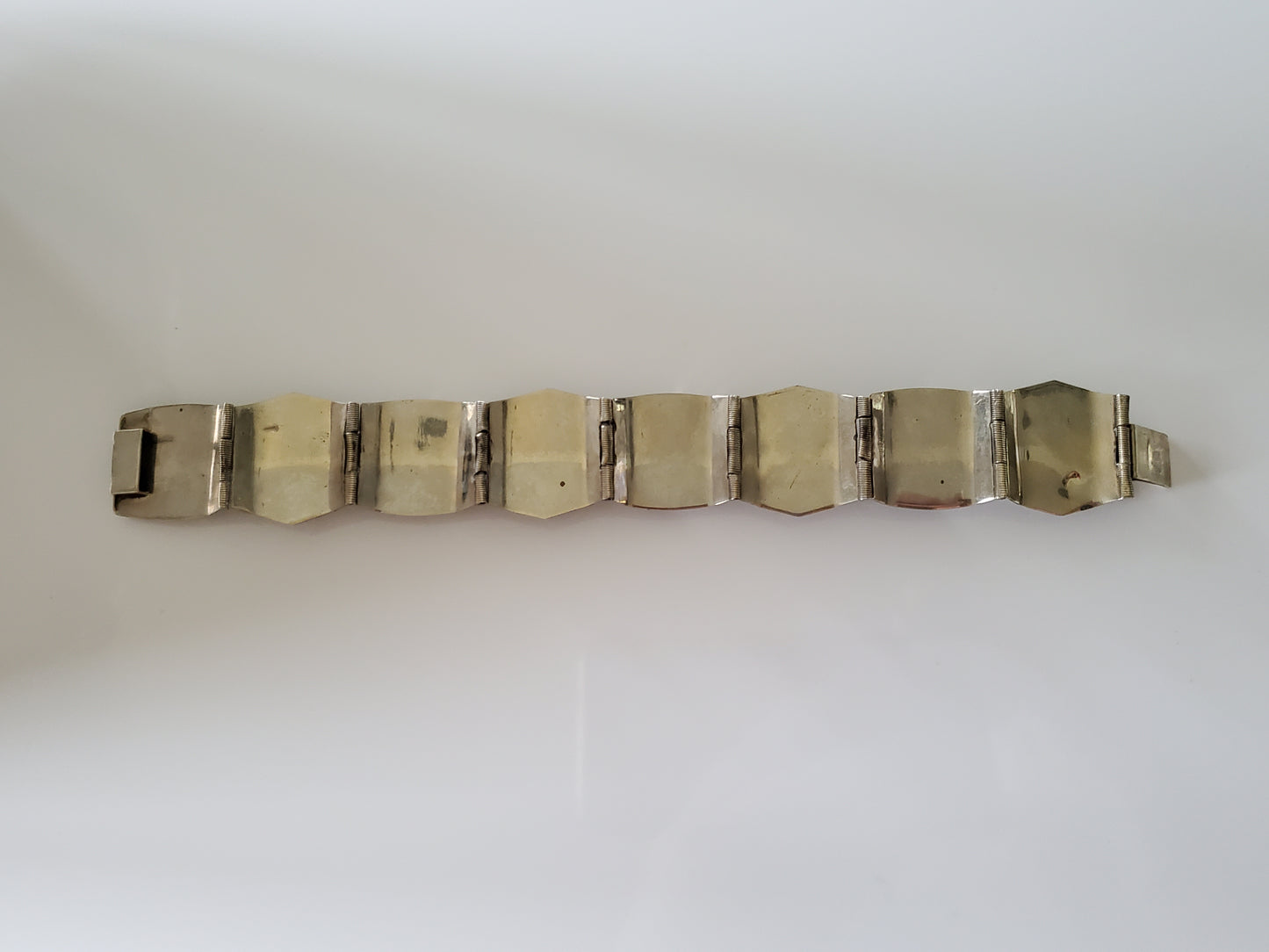 Vintage Sterling Silver Panel Bracelet Abalone Aztec Taxco