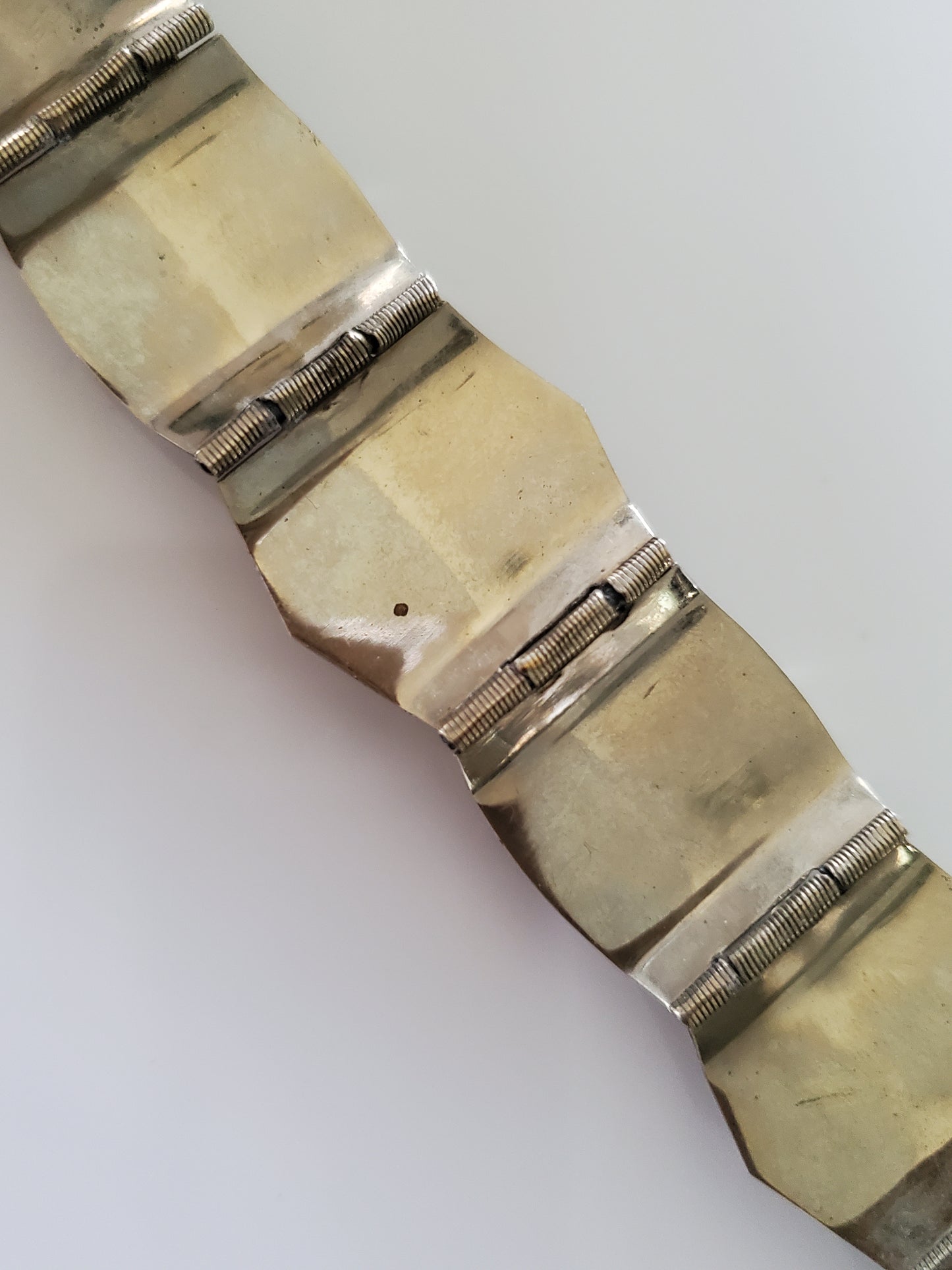 Vintage Sterling Silver Panel Bracelet Abalone Aztec Taxco